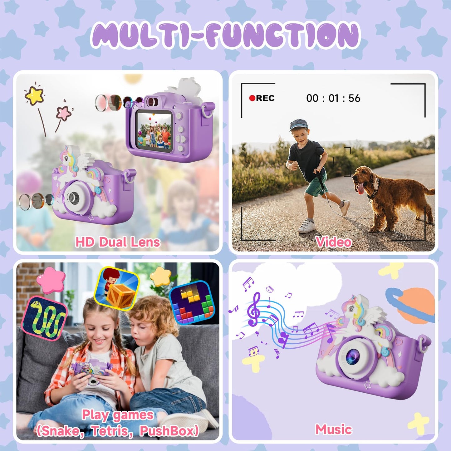 Appareil Photo pour Enfants, 2.0 Pouces Enfant Appareil Photo Numérique, Mini Caméra Rechargeable Caméscope Cadeau Jouet Filles Garçons de 3 à 10 Ans, vidéo HD 1080p, 32G SD Carte