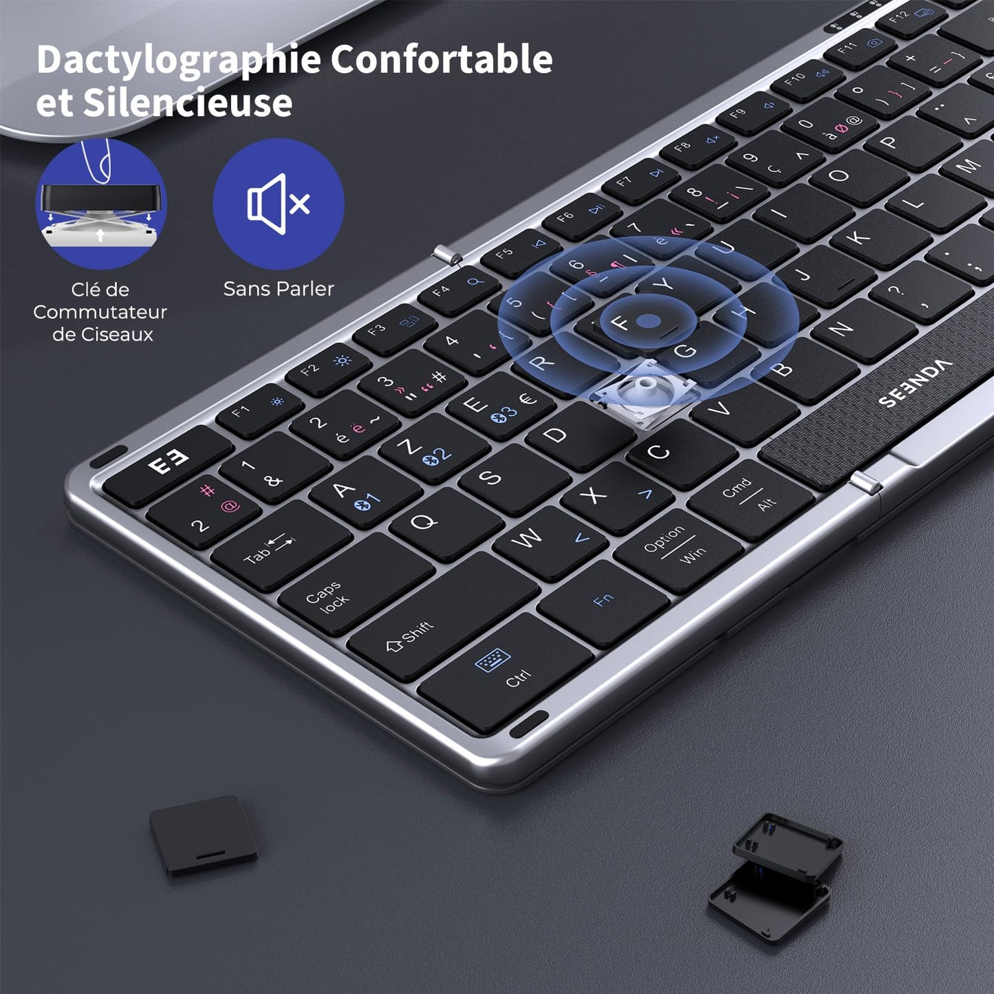 seenda Clavier Bluetooth Pliable - Mini Portable Clavier sans Fil avec Pavé Numérique,AZERTY,Rechargeable,Pleine-Taille, pour Windows iOS Android Tablette iPad - Noir