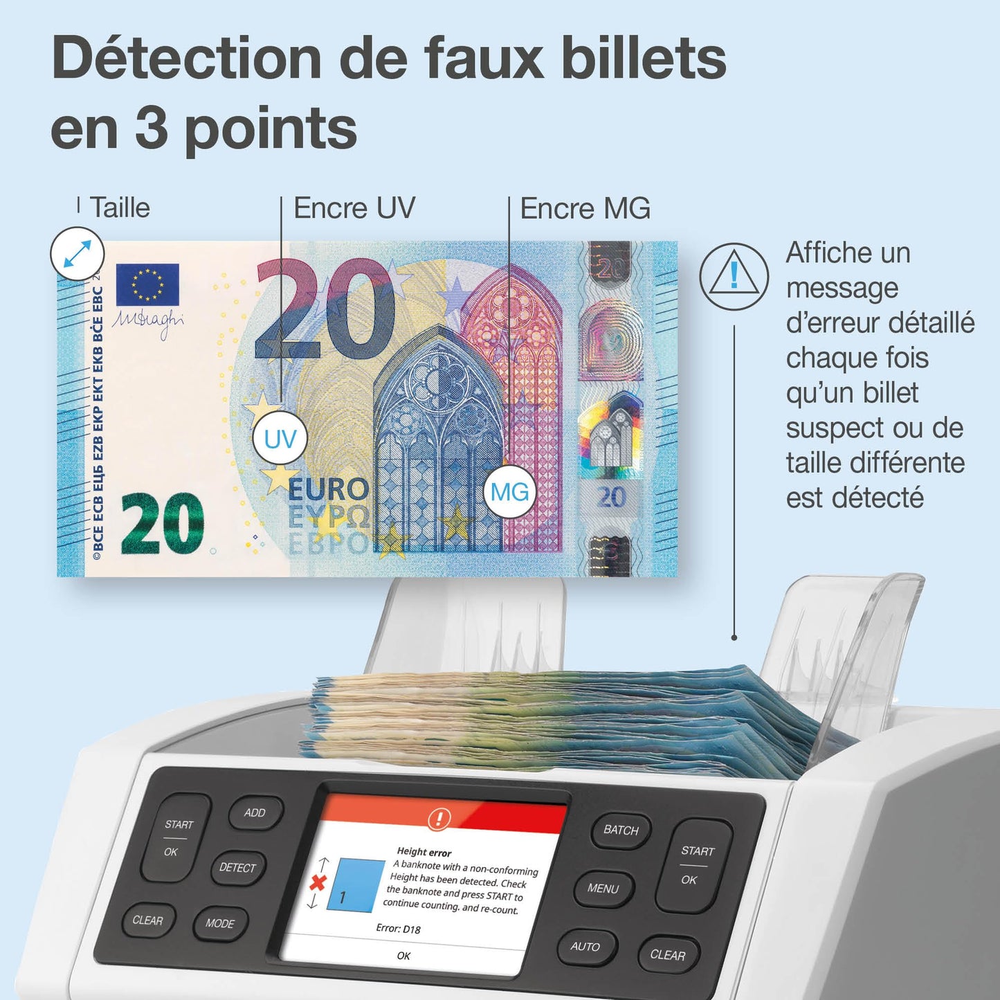 Safescan 2850 compteuse de billets qui compte les billets triés - Compteur de billets avec détection de faux billets sur 3 points - Machine à compter les billets triés de toutes les devises