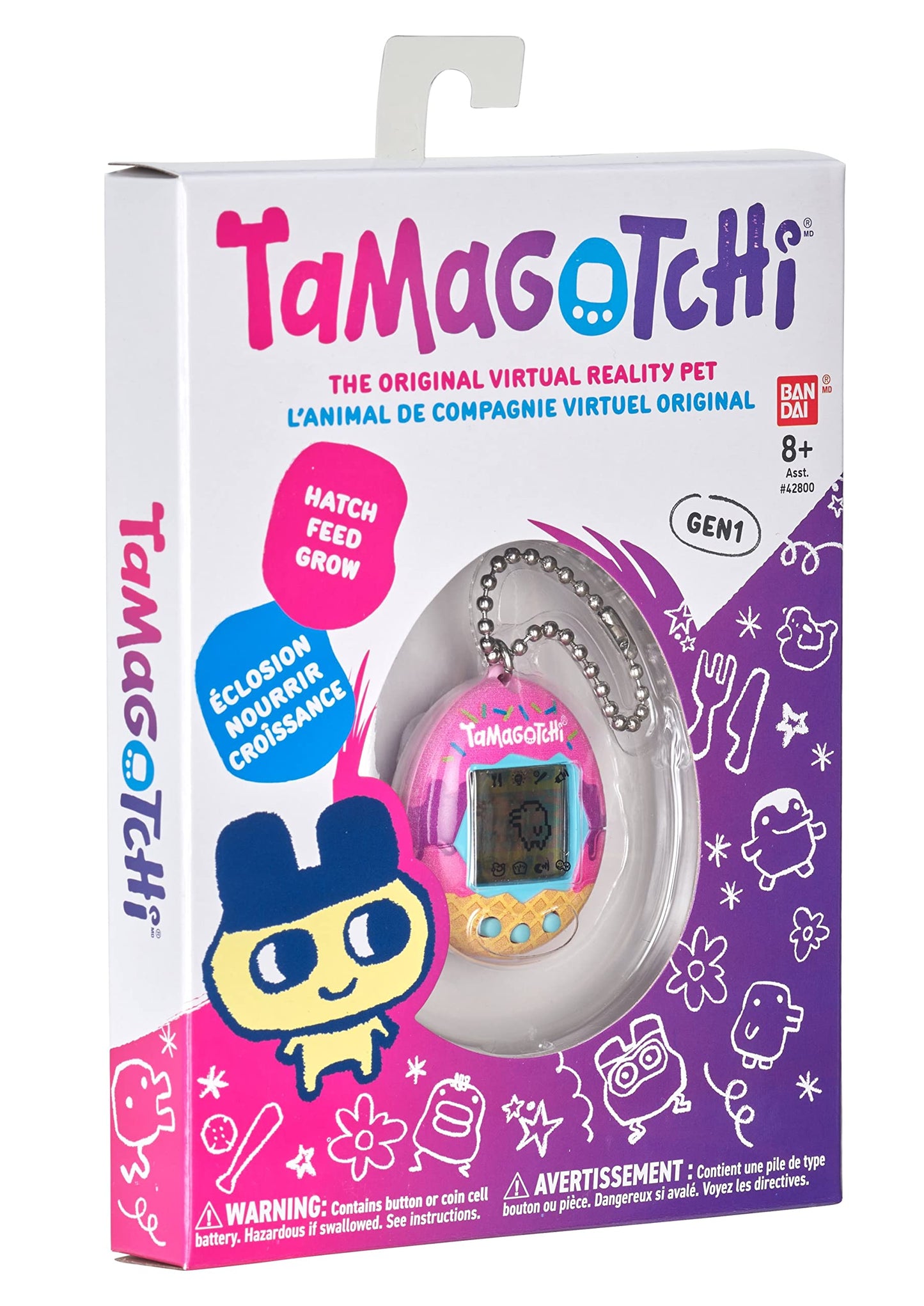 Bandai - Tamagotchi - Tamagotchi Original - Icecream - Animal électronique virtuel avec écran Couleur, 3 Boutons et Jeux - Jouet Animal interactif en Français - Jouet Enfant 8 Ans et + - 42922