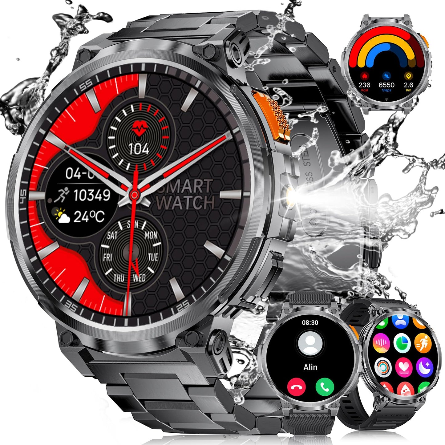 LIGE Montre Connectée Homme, 1,85 "HD IPS Grand Écran, 730mAh Batterie Montre Connectée Sport, 120 + Modes Sportifs, IP68 Montre Connectée Waterproof, Fréquence Cardiaque 24/7, Android iOS