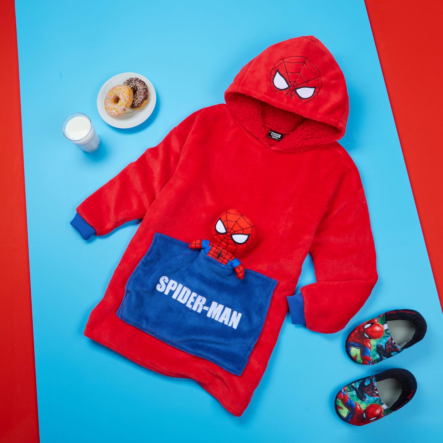 Marvel Spiderman Sweat à Capuche Couverture Polaire Enfant avec Demi-Peluche