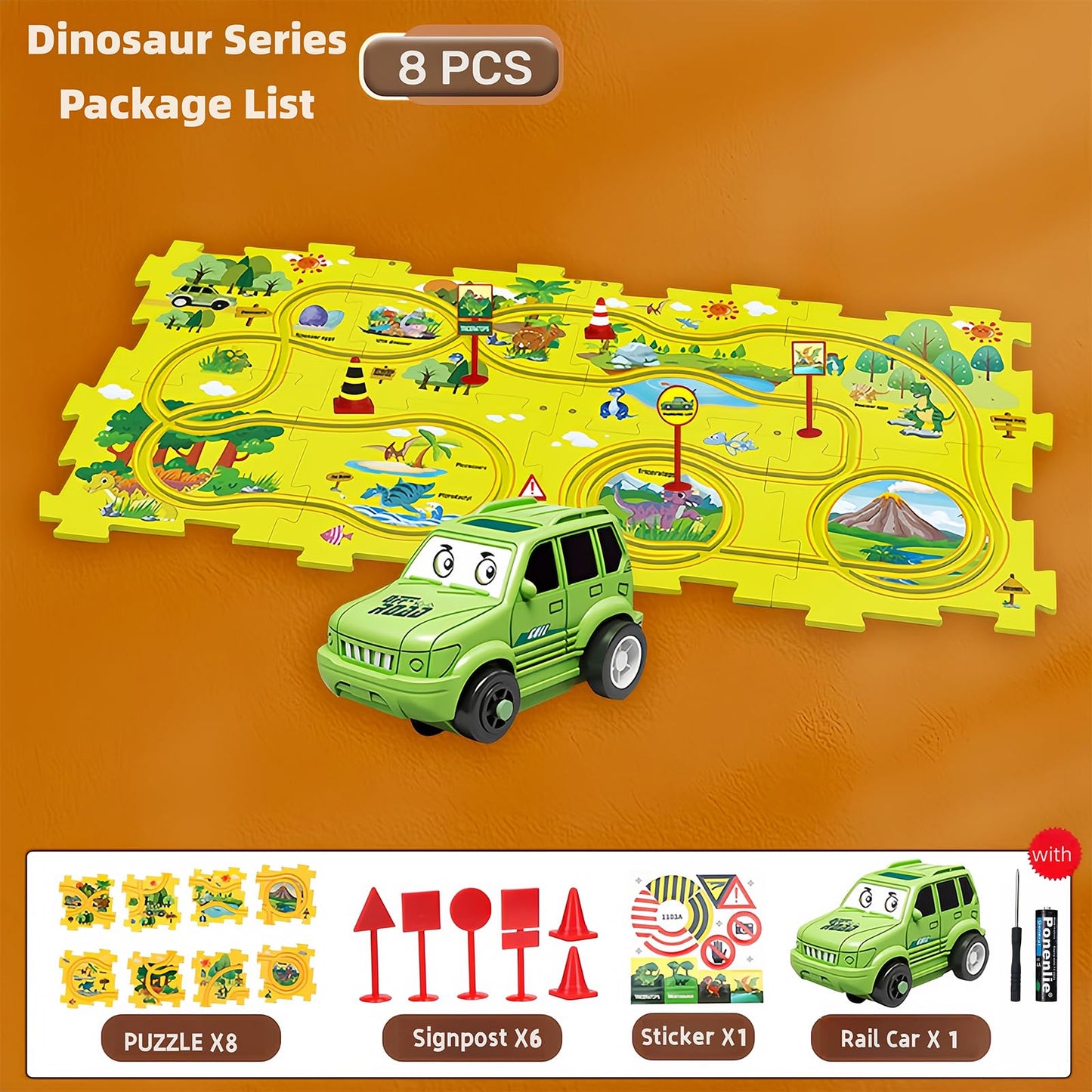 Circuit Voiture Enfant Jouet Enfants DIY Piste de Puzzle Itinéraire Jeu éducatif Cadeaux Jeux Enfants 2 3 4 5 6 Ans (Dinosaure)