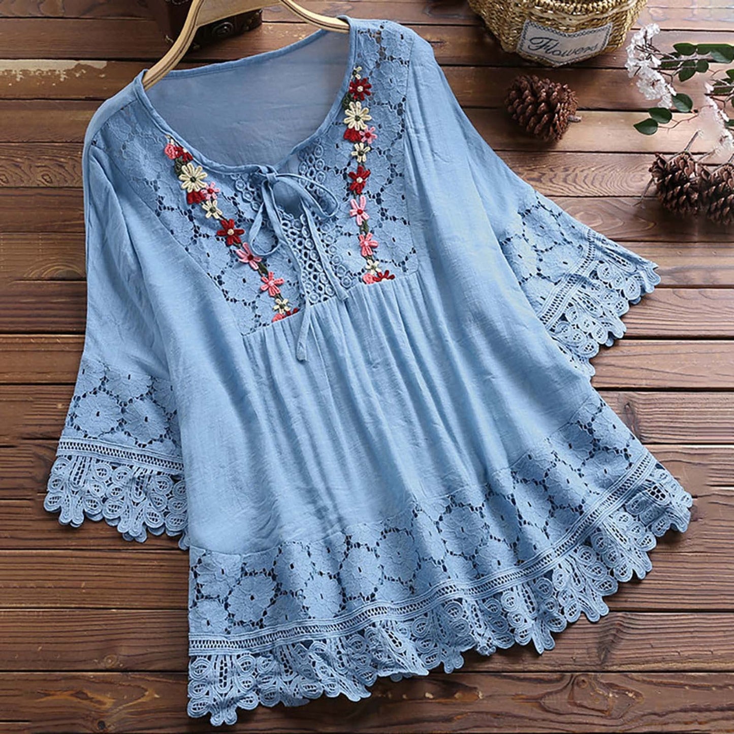 Femme Tunique De Plage Chemisier Chic Pas Cher Grande Taille en Vrac Coton Lin Laçage Chemise Plissé Henley Tunique Blouse T-Shirt