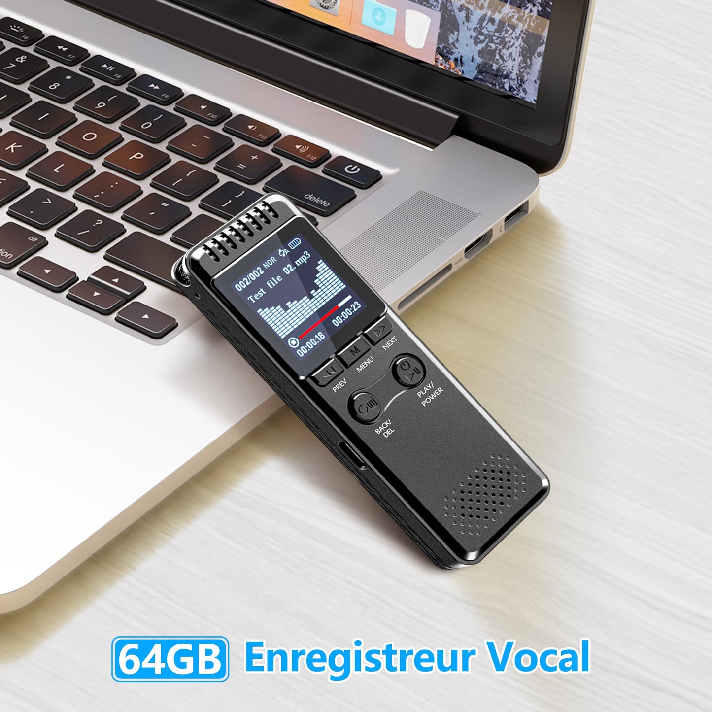 Vivaniir 64Go Enregistreur Vocal, 80 Heures Batterie Longue Durée 1100mAh, Dictaphone Robuste avec Activation Vocale et Boîtier Métallique, Enregistreur Audio USB-C pour Conférence Réunion