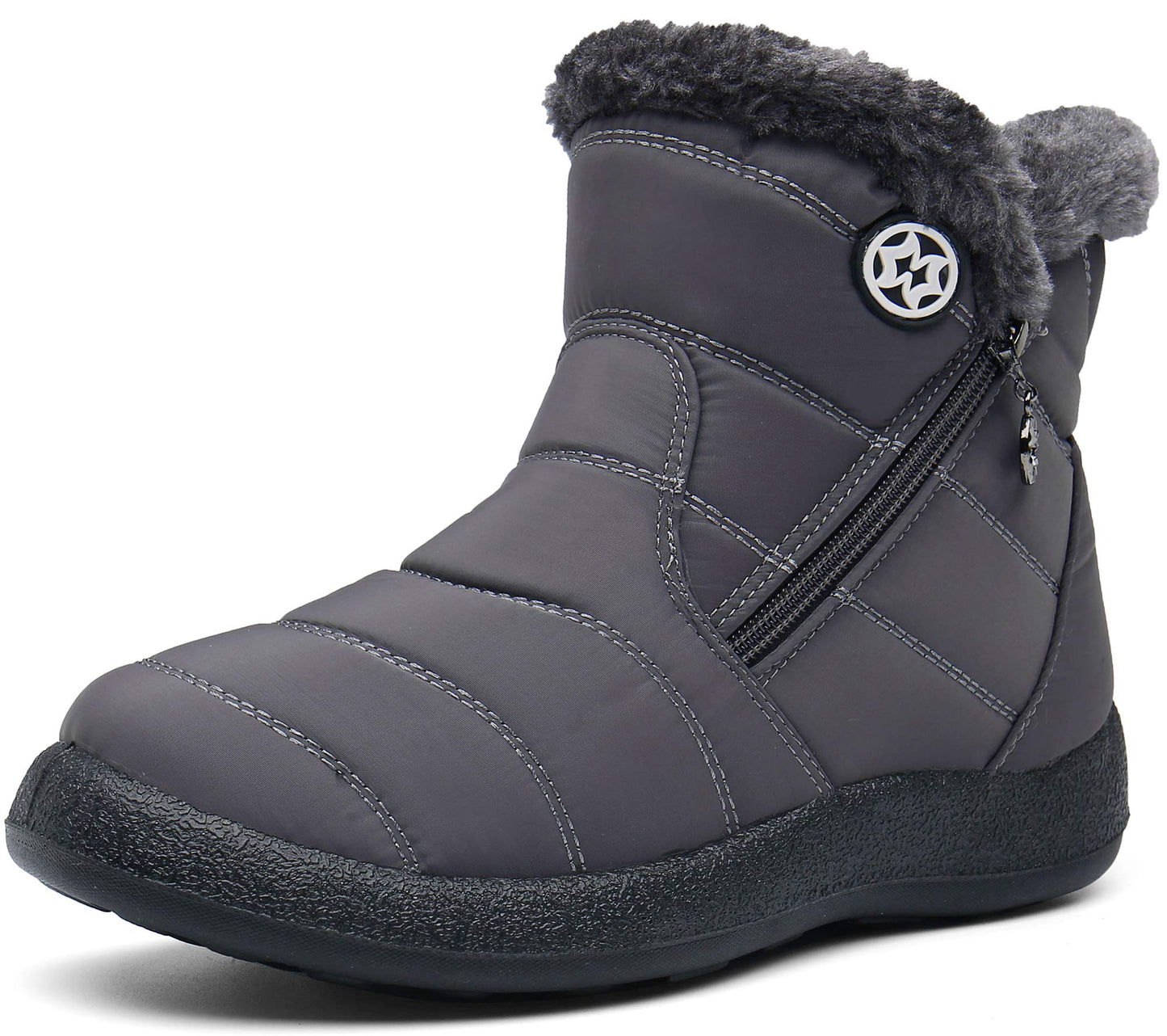 Gaatpot Bottes Femme Chaussures Coton Bottines Hiver Imperméable Bottes de Neige Fourrée Chaude Gris EU37