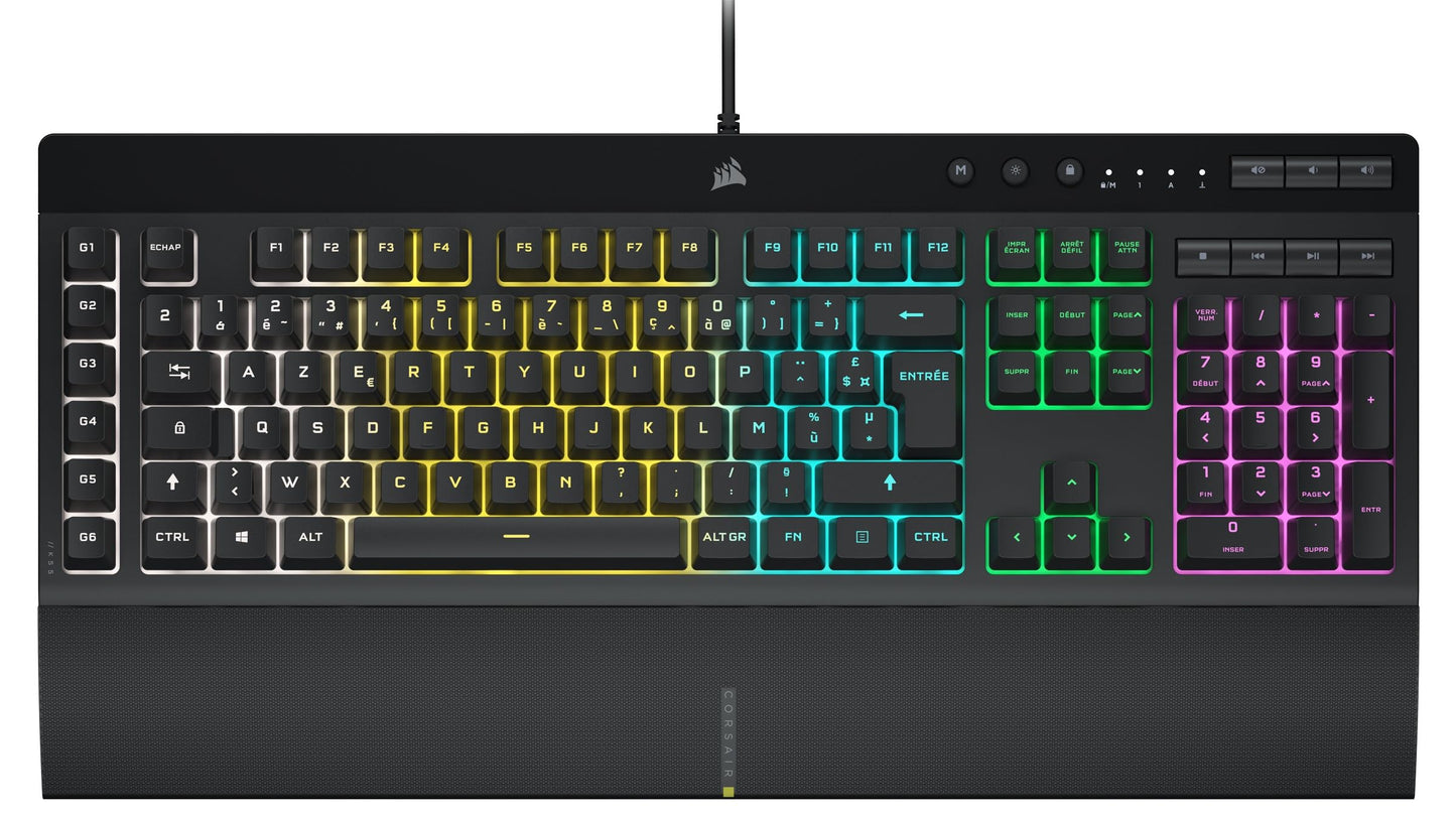 CORSAIR K55 RGB PRO Clavier de Jeu Filaire à Membrane – IP42 Résistant à la Poussière et Aux éclaboussures – 6 Touches Macro Intégration Elgato – Compatible iCUE – AZERTY FR – PC, Mac, Xbox – Noir