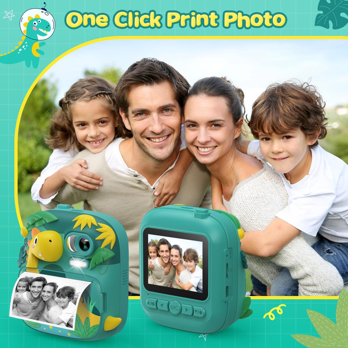 CAMCLID Appareil Photo Instantané Enfants, 12MP/1080P Appareils Photo Numérique Enfants avec Carte 32G et 3 Rouleaux de Papier, 2,4 Pouces Caméra Jouets Cadeau pour Garçons Filles 3-12 Ans