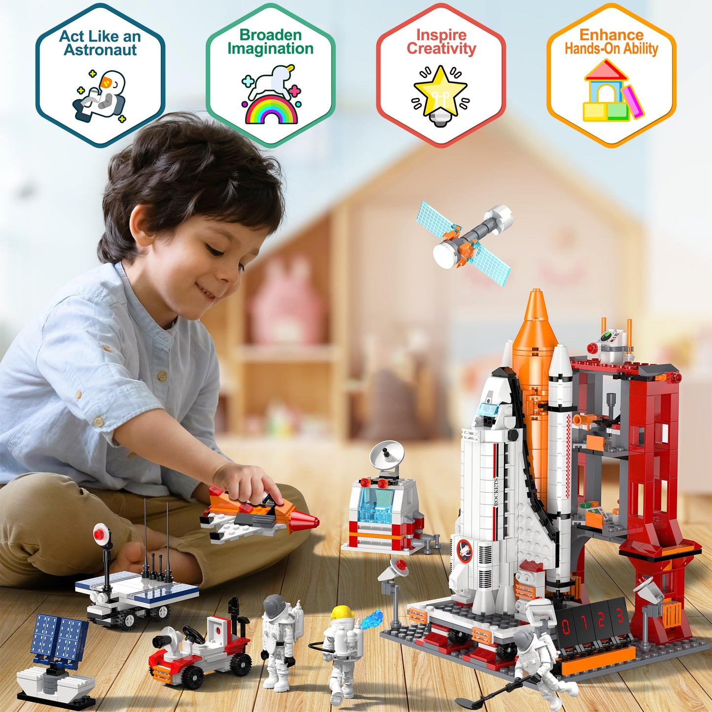 Kit de Construction Navette Spatiale Jouet, 11-en-1 STEM NASA City Space Rocket Shuttle avec Tour de Contrôle, Astronautes, Espace Fusee et 855 PCS pour Enfants Filles et Garçons 6 à 14 Ans