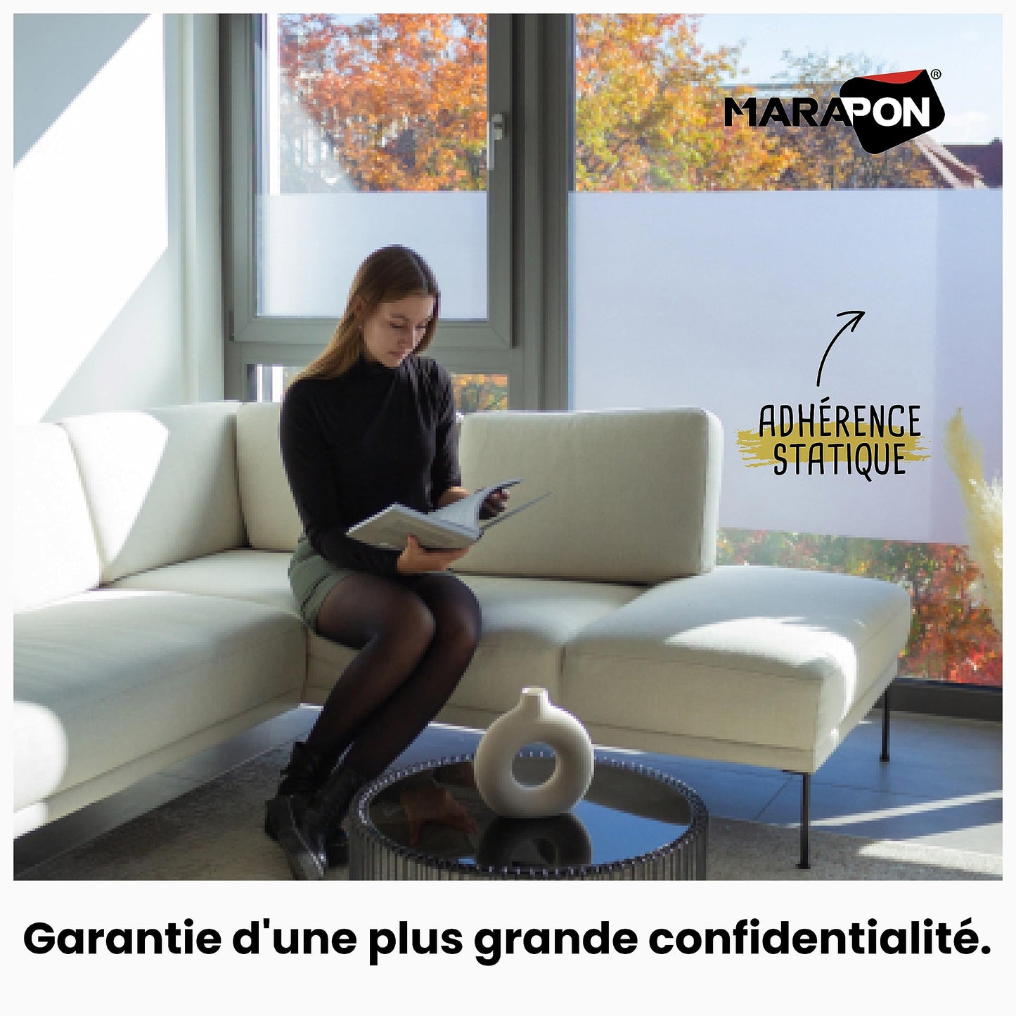 MARAPON® Film Fenêtres Anti Regards Autocollant Opaque [30x200 cm] avec eBook et Conseils Professionnels - Film Occultant Fenêtre Anti-UV - Brise Vue Fenêtre Dépoli - Film Fenêtre