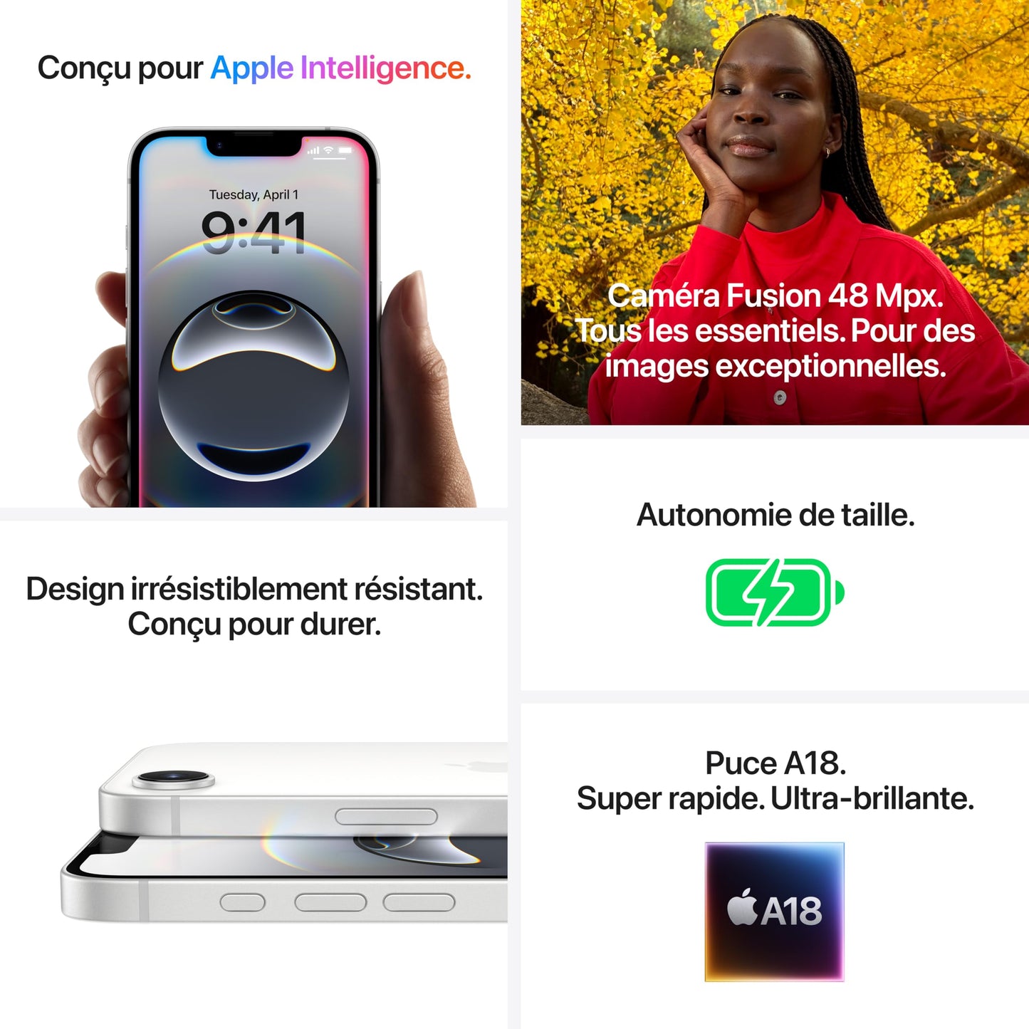 iPhone 16e 128 Go : Conçu pour Apple Intelligence, Puce A18, Autonomie de Taille, Caméra Fusion 48 Mpx, Écran Super Retina XDR de 6,1 Pouces; Noir