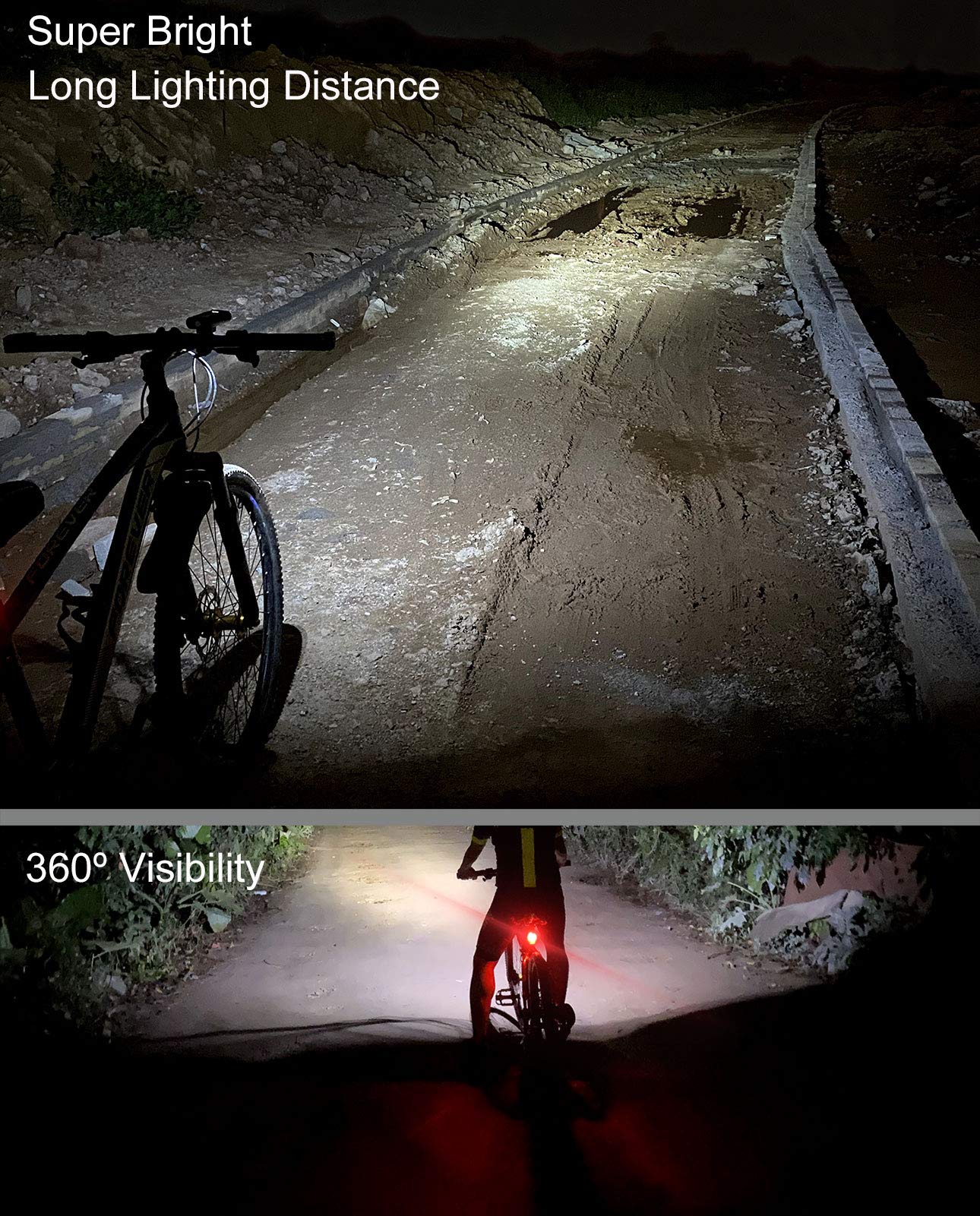 DOVEYI Éclairage vélo,Lampe Velo LED puissantes 6400mAh Phare de Luminosité 2400 Lumen Ensemble Lumière Vélo Rechargeable Étanche Avant et Arrière pour VTT, VTC