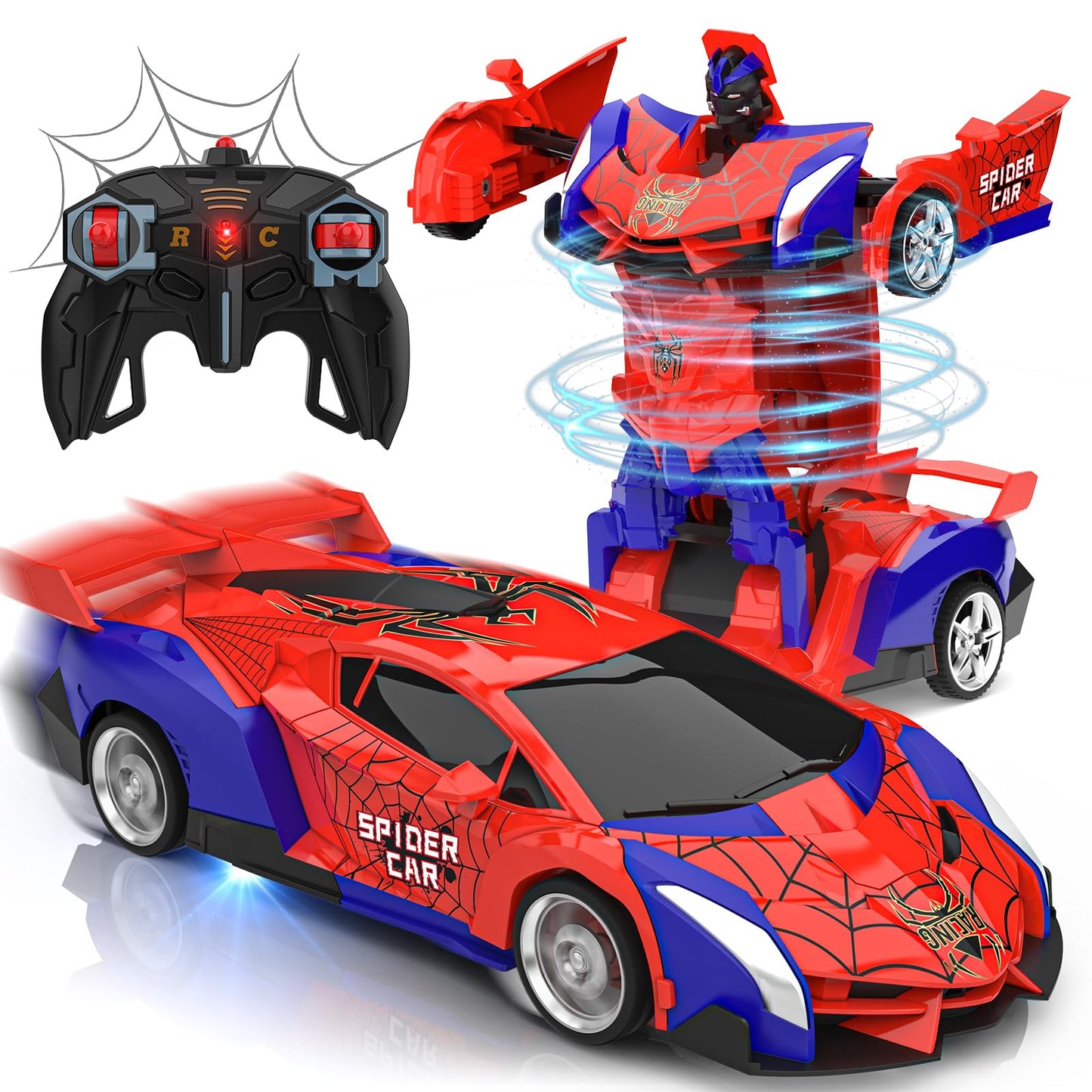 Voiture Télécommandée Spider Jouet Enfant 3 4 5 6 7 8 9+ Ans, 2 en 1 Transformable Radiocommande Voiture RC Robots, 360°Rotation Voiture de Course Jeux Extérieur Fille Garcon Cadeau Anniversaire Noël