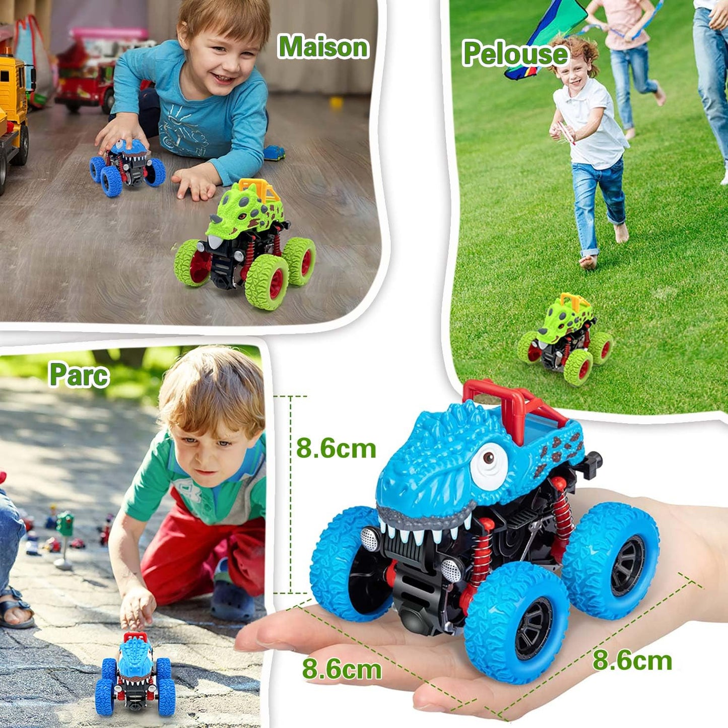 Voiture Jouet Lot de 2 Monster Truck Dinosaure, Cars Bebe Jeux Camion Enfant Garçon Cadeau 2 3 4 5 Ans