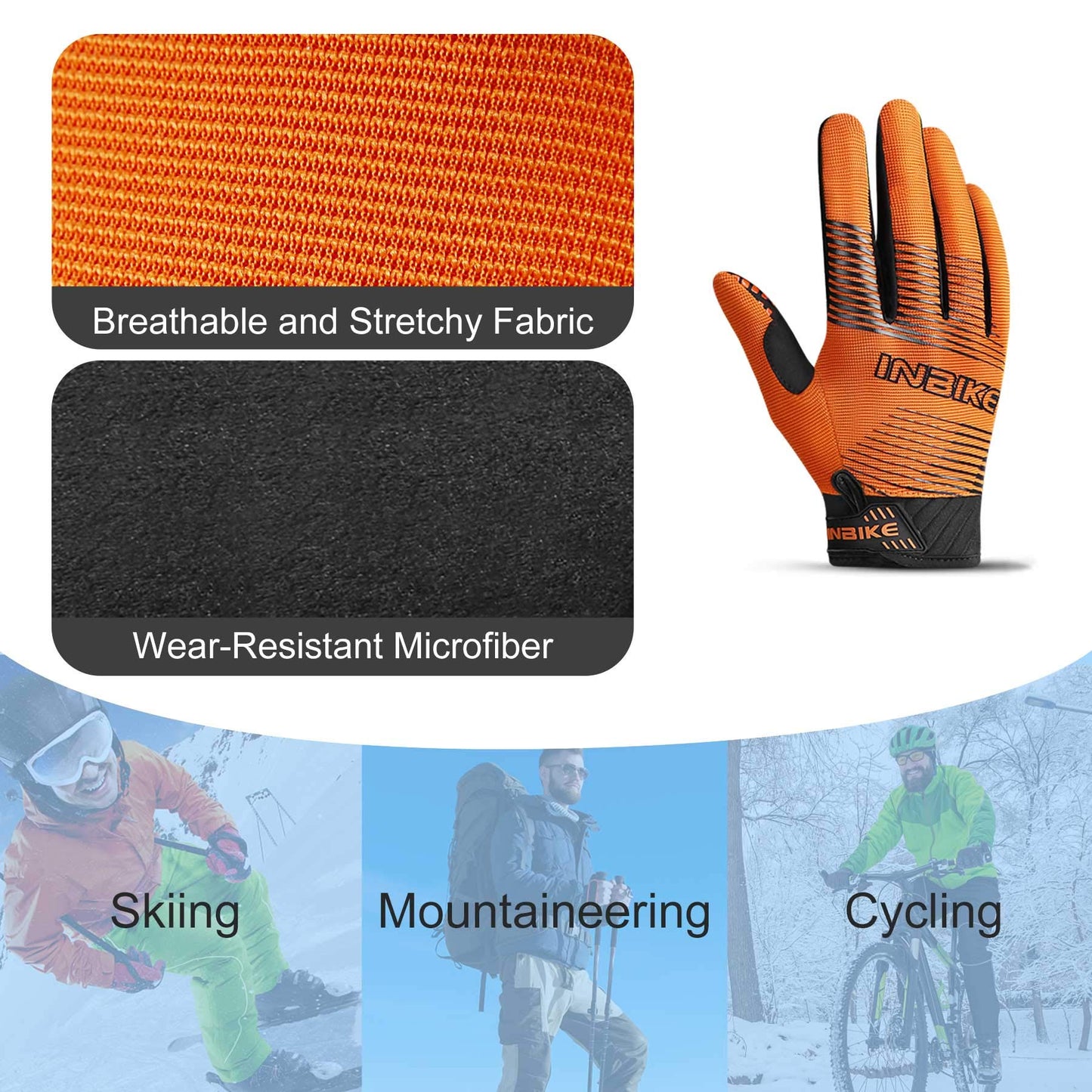 INBIKE Gants VTT Respirant et Extensible Gants Velo à Écran Tactile avec 5mm Paume Cousin pour Moto Randonnée VTT Homme Femme Orange M(BC005)