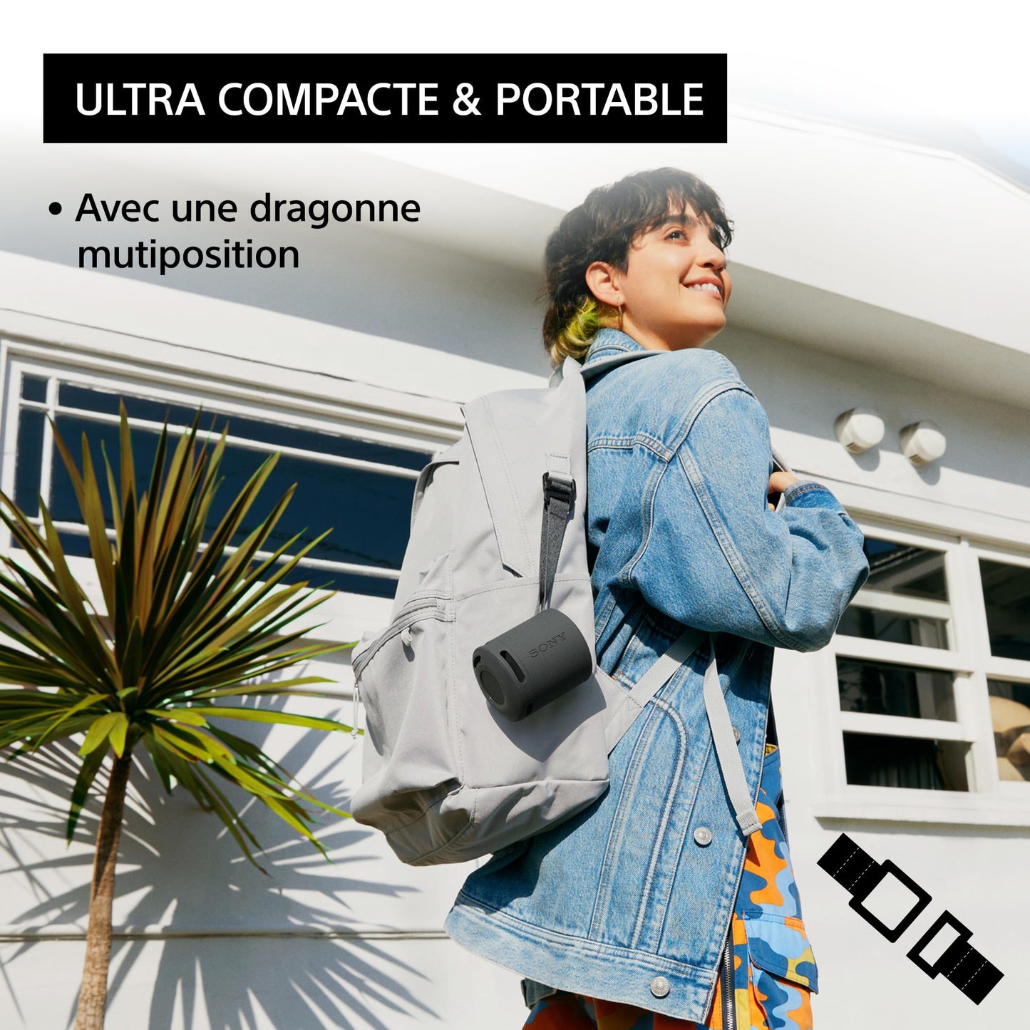 Sony SRS-XB100 - Enceinte sans Fil Bluetooth, Portable, légère, compacte, Durable, IP67, étanche à l'eau et à la poussière, Batterie 16H, dragonne Polyvalente, appels Mains Libres, Noir