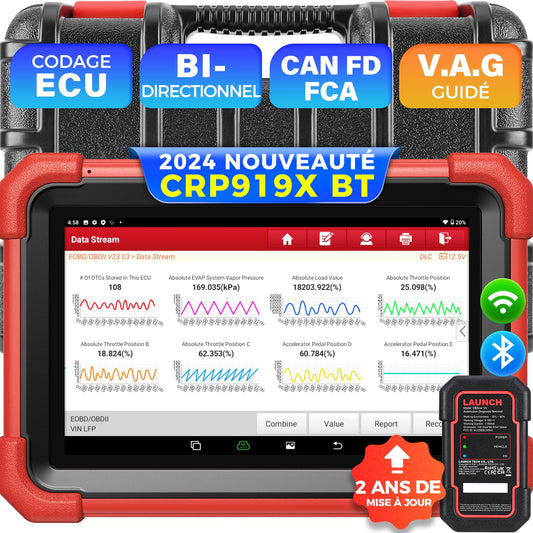 LAUNCH X431 CRP919XBT Valise Diagnostic Auto Multimarque, Contrôle bidirectionnel, CANFD&DOIP,Diagnostic sans Fil Bluetooth avec DBScar VII,FCA AutoAuth,VAG Guided,ECU Coding,IMMO