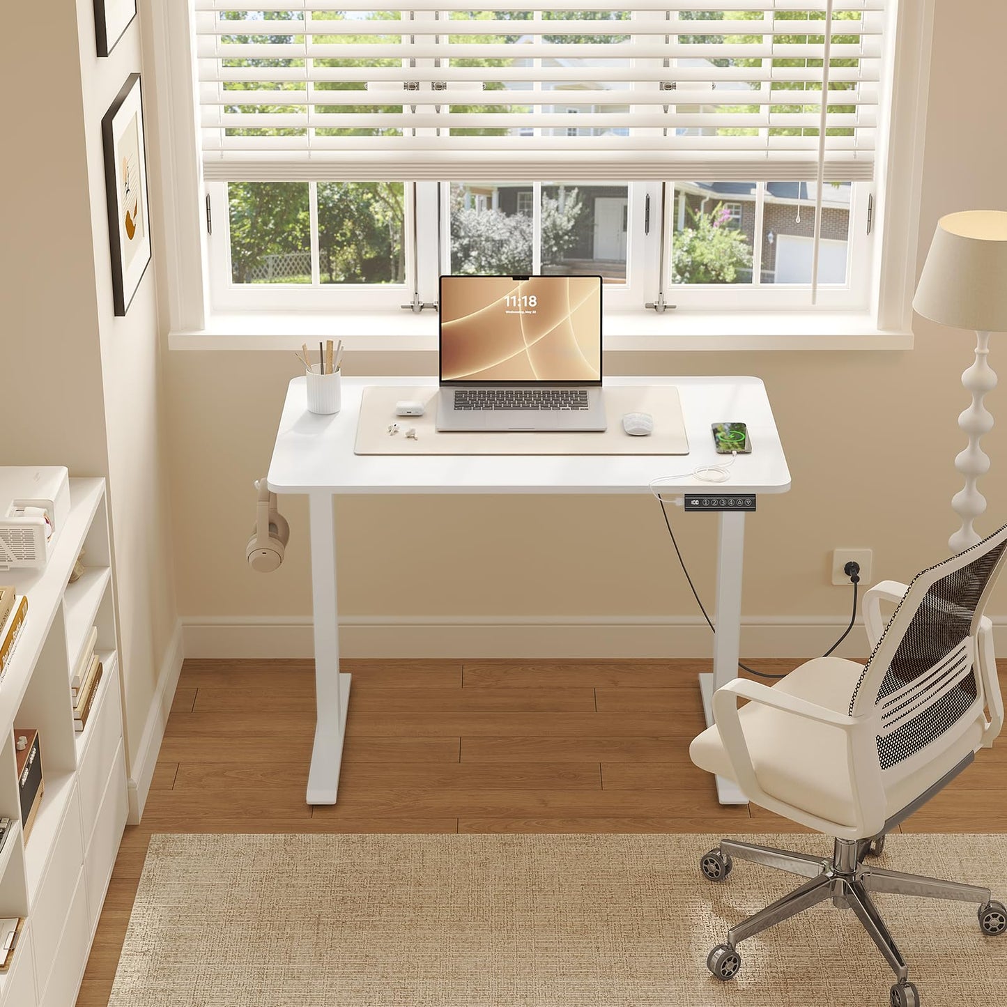 WOLTU Bureau Assis Debout 100x60cm, Bureau Électrique, Bureau Réglable en Hauteur, 72-120cm, avec Port USB, 4 Hauteurs de Mémoire, Système Anti-Collision, Blanc