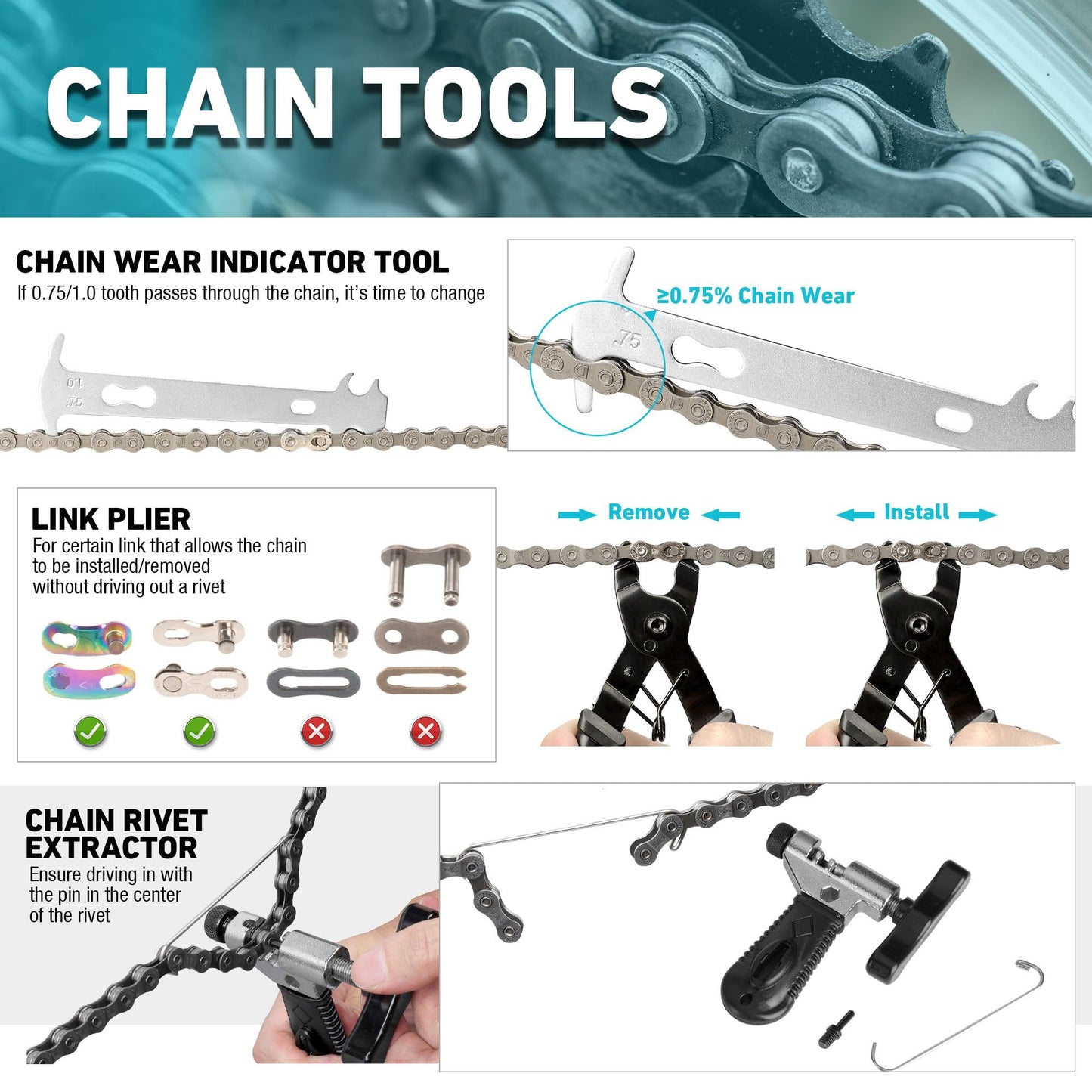 DURATECH Kit d'Outils de Réparation pour Vélo 41 pièces avec Mallette Pratique, Ensemble d'Outils de Vélo Portable pour la Réparation des Pneus, des Chaînes et du Pédalier