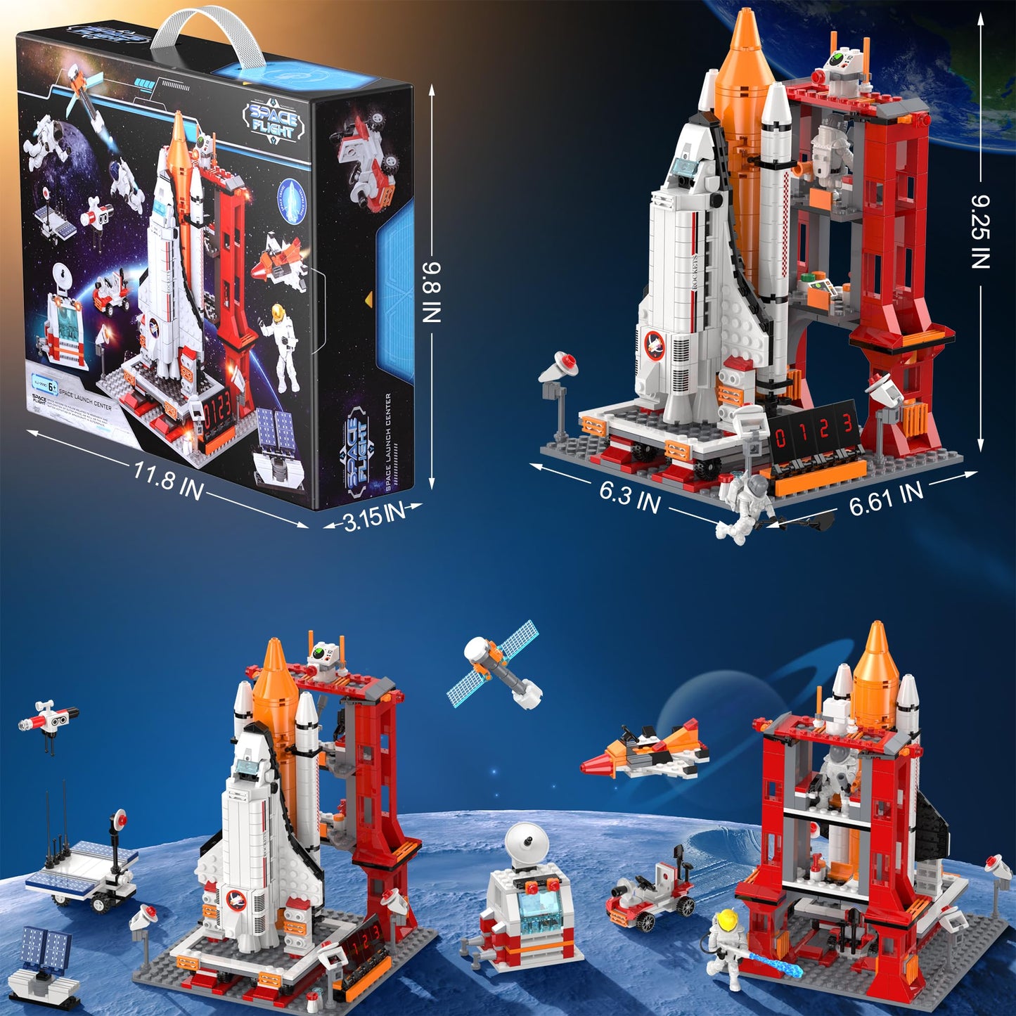 Kit de Construction Navette Spatiale Jouet, 11-en-1 STEM NASA City Space Rocket Shuttle avec Tour de Contrôle, Astronautes, Espace Fusee et 855 PCS pour Enfants Filles et Garçons 6 à 14 Ans