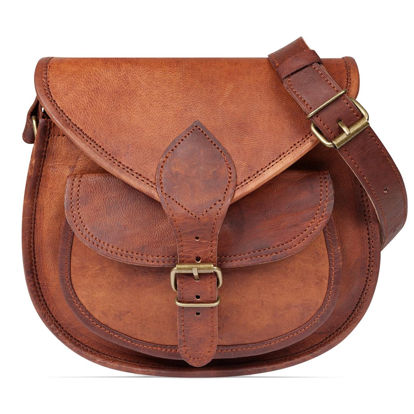 LEABAGS Sac à main en cuir femmes | Sac bandoulière cuir véritable de qualité supérieure | Sac à épaule | Sac de transport pour travail, université, école et loisirs | M (23 x 21 x 11 cm) | Cognac