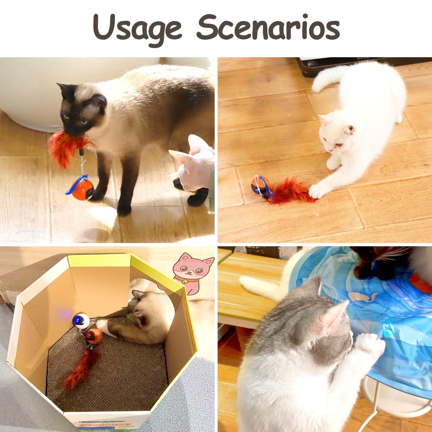 Migipaws Ensemble de Jouets interactifs pour Chat, traqueur Amusant, Balle de Poursuite Automatique à Rouler avec Queue Moelleuse, Une Petite Souris, Rechargeable (Orange)