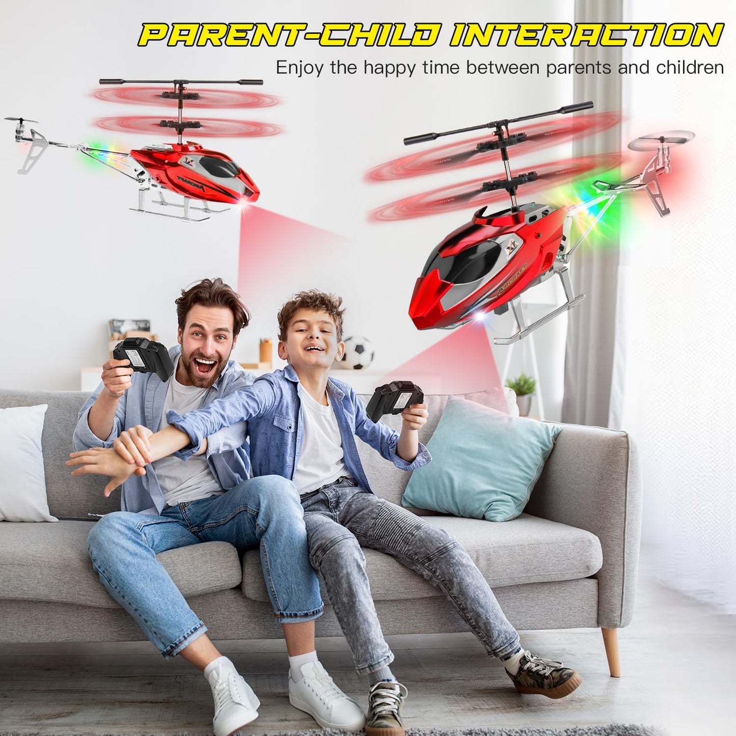 TERRAMUS Hélicoptère RC, Hélicoptère Télécommandé 2.4G avec Lumière LED, à Maintien d'altitude avec Gyroscope, Décollage par Une Seule Touche, Avions d'intérieur pour Les Enfants Adulte