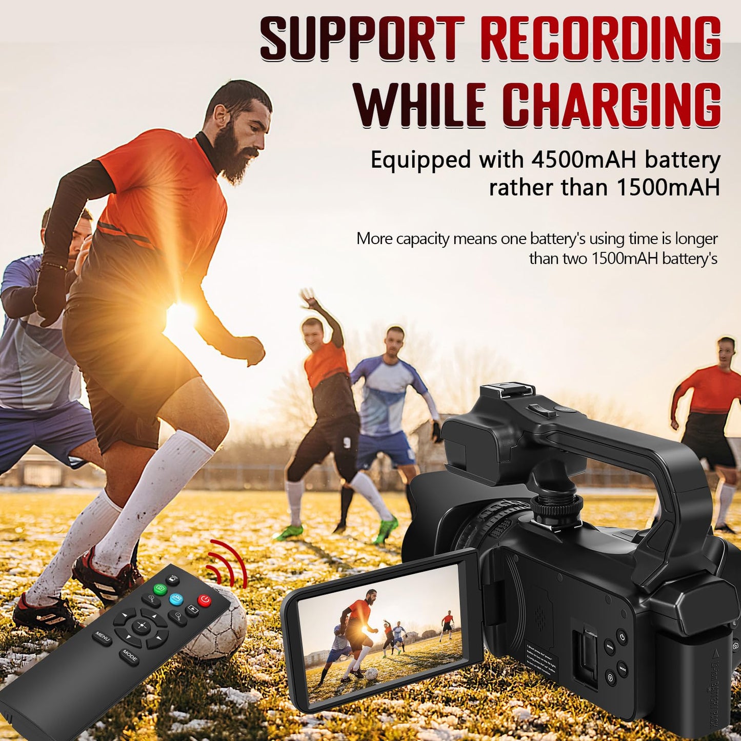 Caméscope 6K 64MP Écran Tactile 18X Zoom Numérique Vision Nocturne Infrarouge Vlogging Caméra pour YouTube, Caméra vidéo WiFi avec Pile 4500mAh, Carte SD 64 Go,Stabilisateur,Microphone et Télécommande