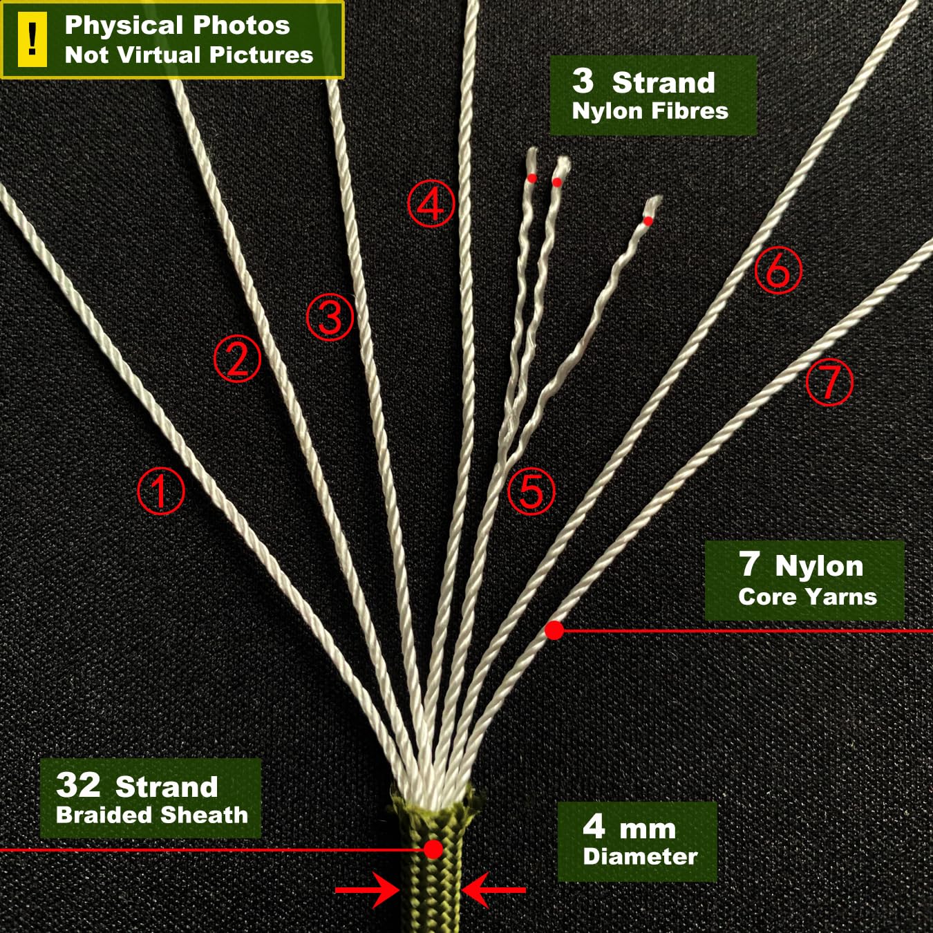 aufodara 4 Pièces 19ft/6 Mètres Cordes en Paracorde 7 Brins en Nylon Corde - 4 Couleurs, Longueur Totale 76ft (D4-A)