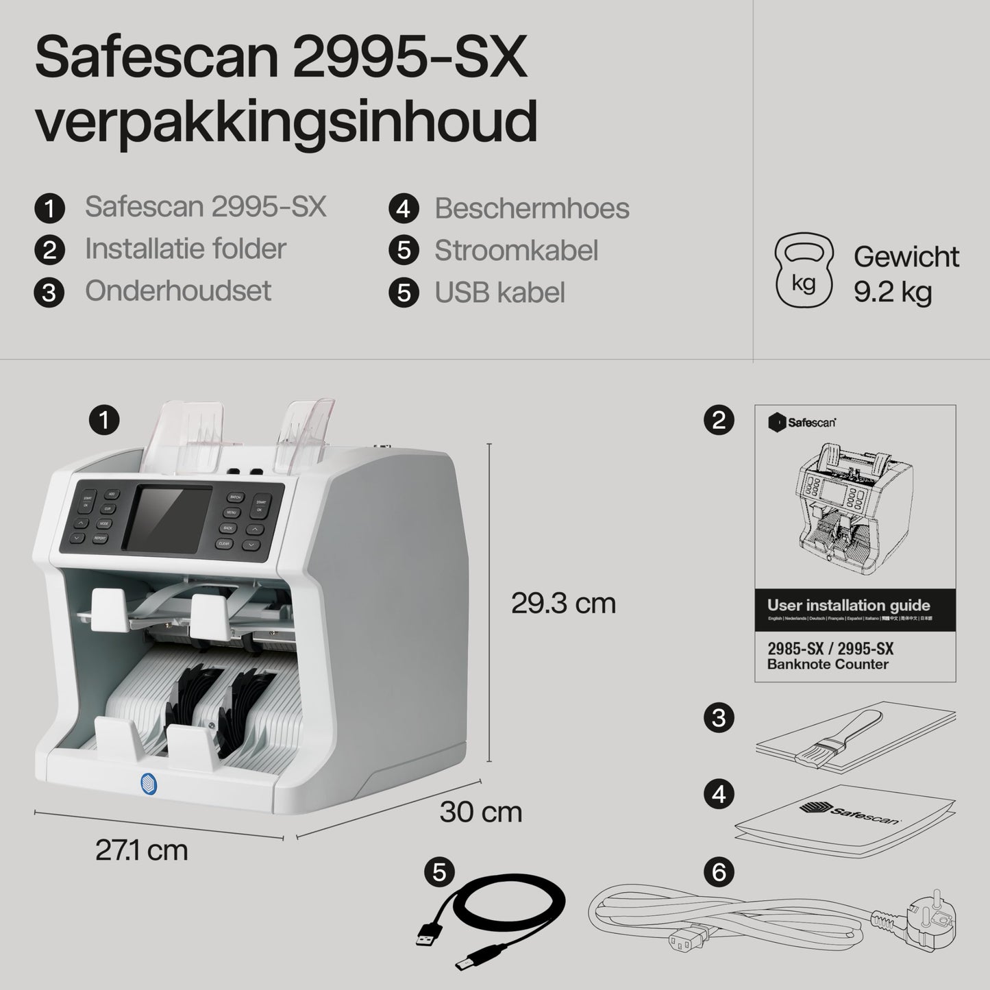 Safescan 2995-SX - Compteuse et trieuse de Billets multilingue avec détection à 7 Points - identifie Les Billets impropres à la Remise en Circulation ou à Votre Distributeur Automatique de Billets