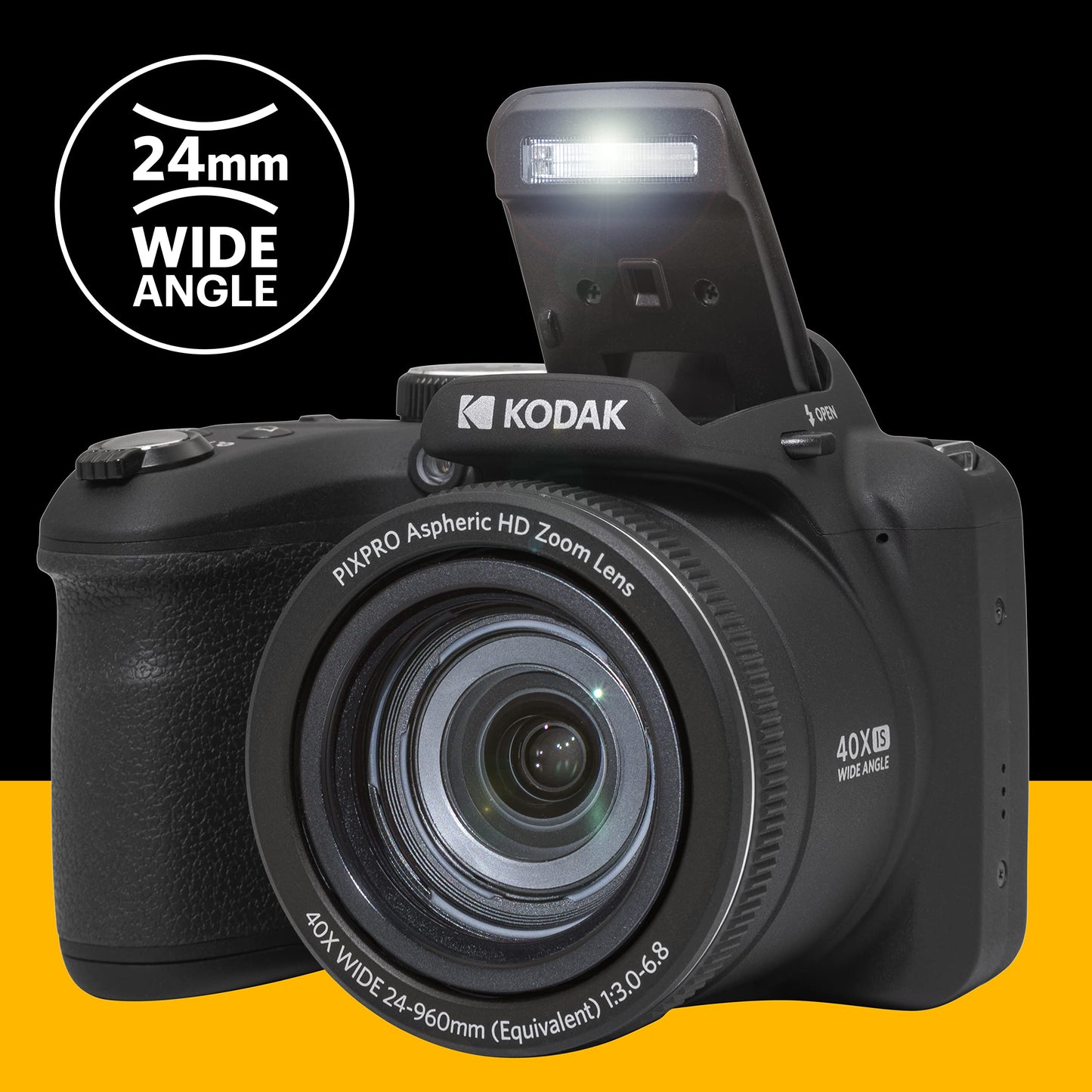 KODAK Pixpro Astro Zoom AZ405 - Appareil Photo Numérique Bridge, Zoom 40X, Grand angle de 24 mm, 20 mégapixels, LCD 3, Vidéo Full HD 1080p, OIS, Pile AA - Noir