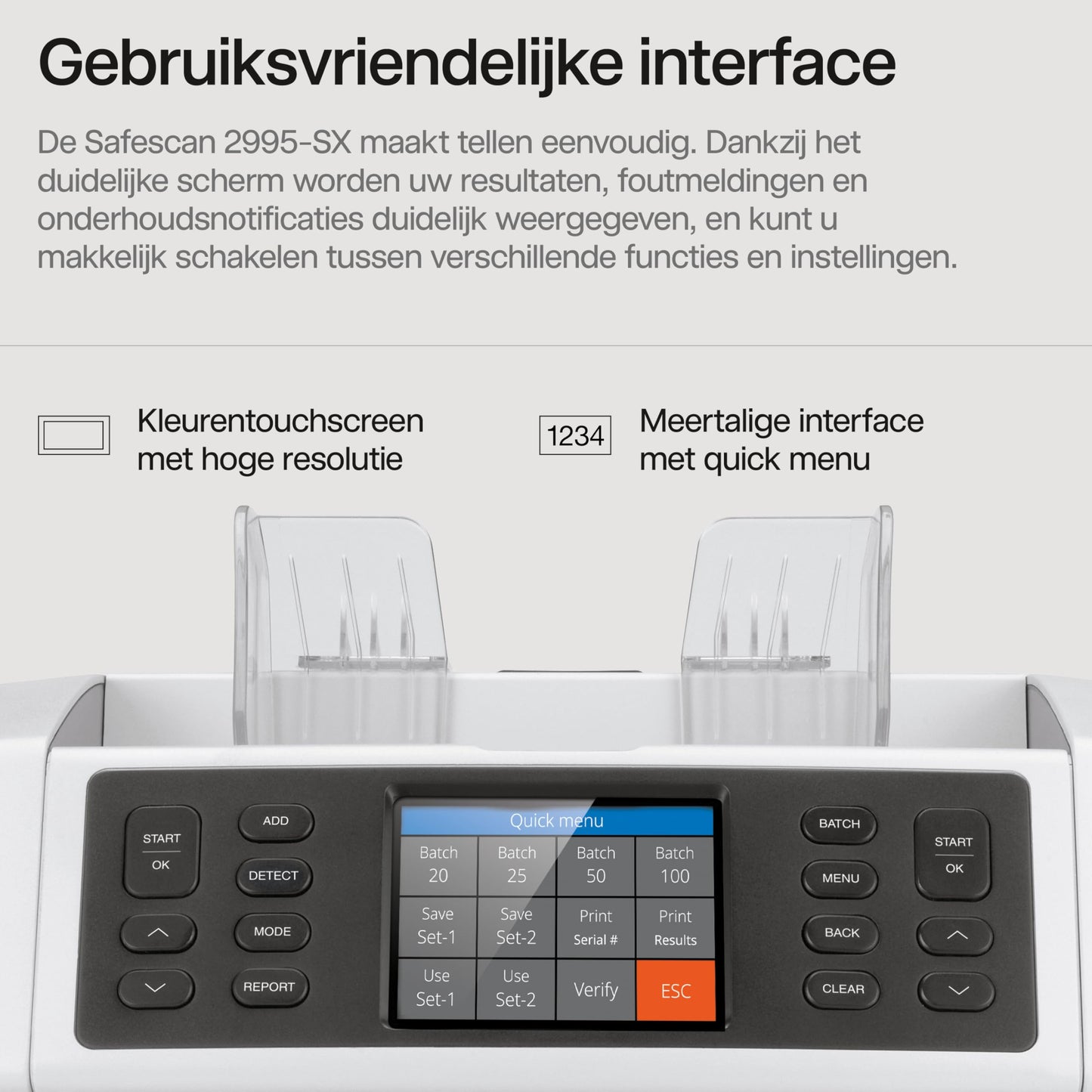 Safescan 2995-SX - Compteuse et trieuse de Billets multilingue avec détection à 7 Points - identifie Les Billets impropres à la Remise en Circulation ou à Votre Distributeur Automatique de Billets