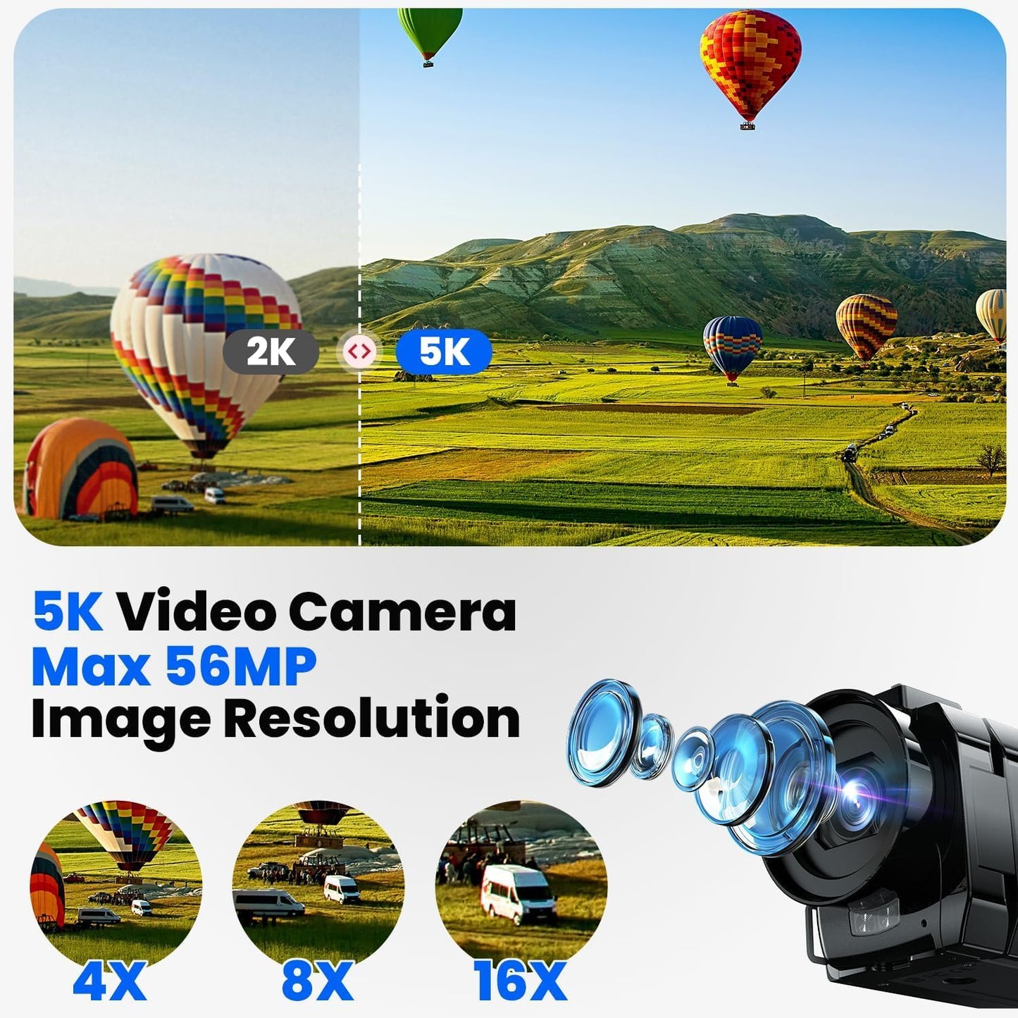 Caméra vidéo 5K Caméscope 56MP Double Objectif WiFi 16X Zoom 3.0" Écran Tactile Vlog Caméra pour Youtube Vision Nocturne IR Enregistreur vidéo avec 2 Piles,Carte 64 Go,Microphone,télécommande,trépied