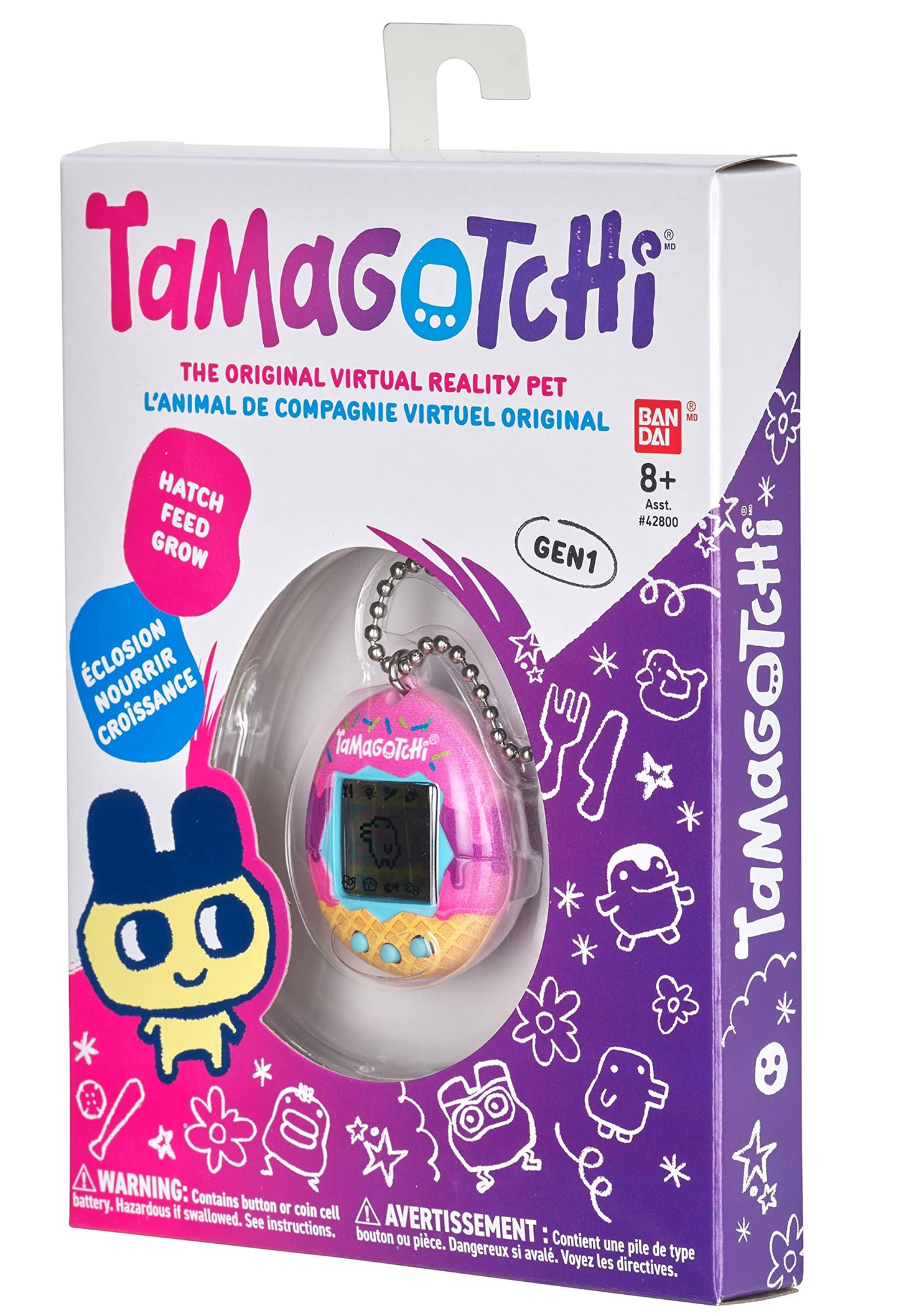 Bandai - Tamagotchi - Tamagotchi Original - Icecream - Animal électronique virtuel avec écran Couleur, 3 Boutons et Jeux - Jouet Animal interactif en Français - Jouet Enfant 8 Ans et + - 42922