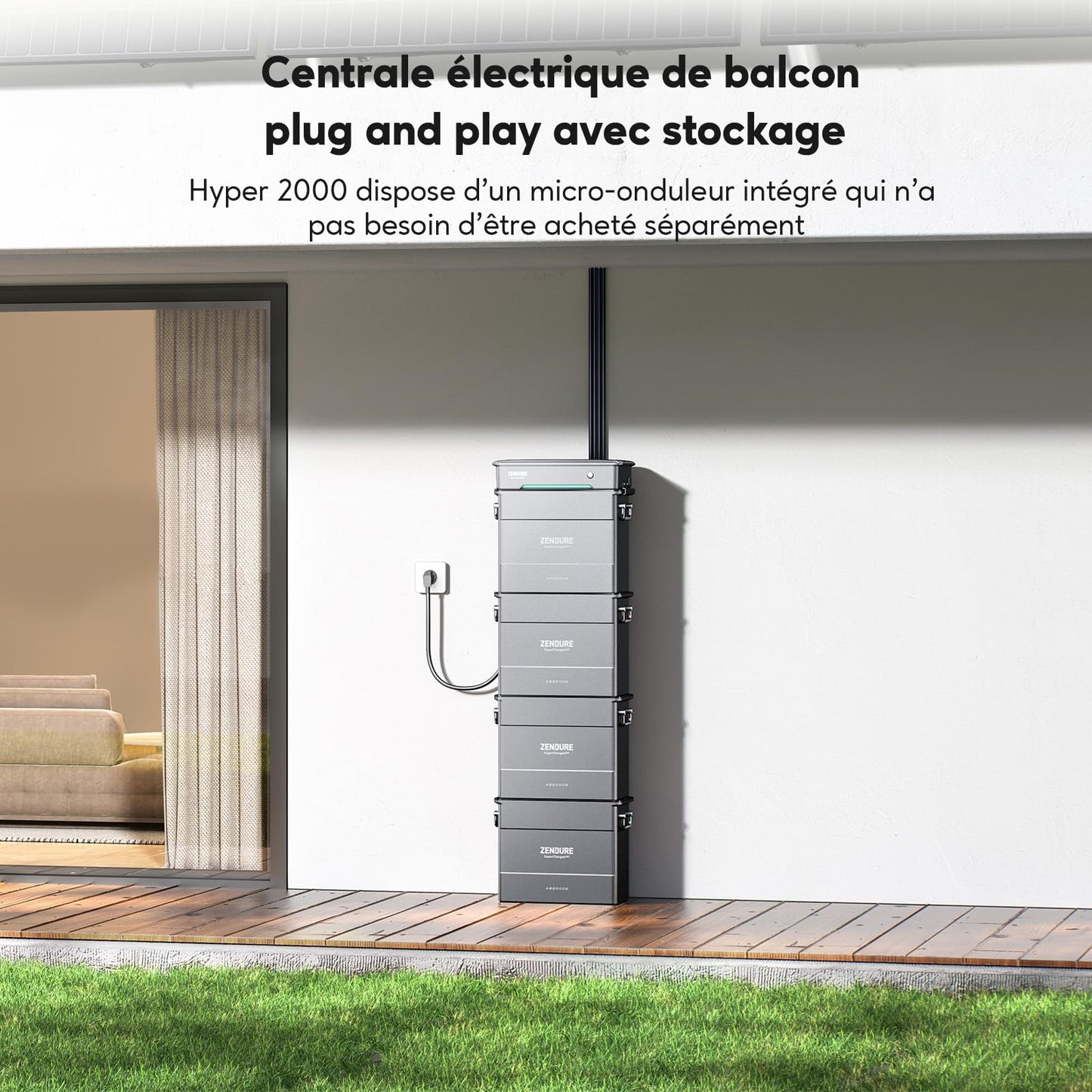 Zendure Solarflow Hyper 2000 avec AB2000S 1920Wh, Centrale Électrique de Balcon avec Entrée Solaire 1800W, HUB Intégré(Unité de Contrôle Intelligente) et Micro Onduleur, Biface Panneau Solaire 1 118W