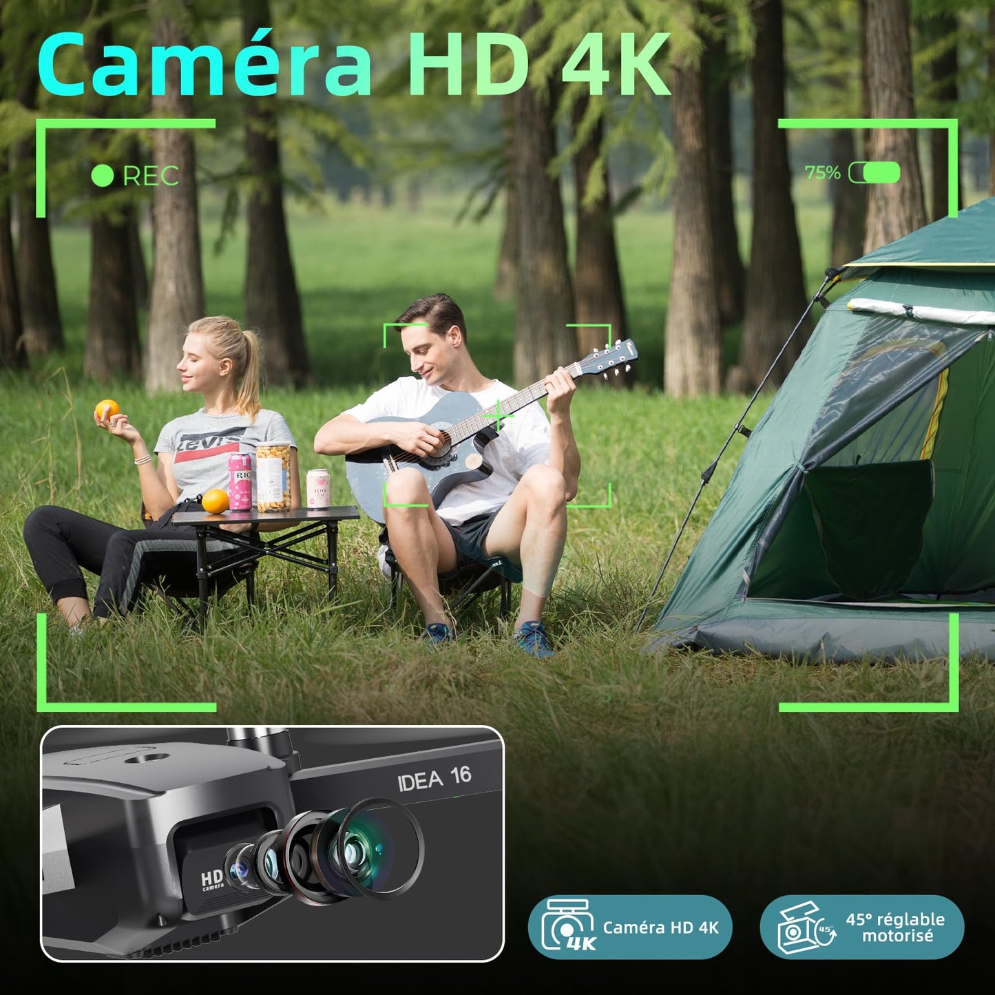 Drone avec Camera 4K HD Transmission WiFi 5G Moteur sans Balais Vitesse de Vol Maximale 40km/h Résistance au Vent Niveau 4 Drones pour Débutants avec 2 Batteries