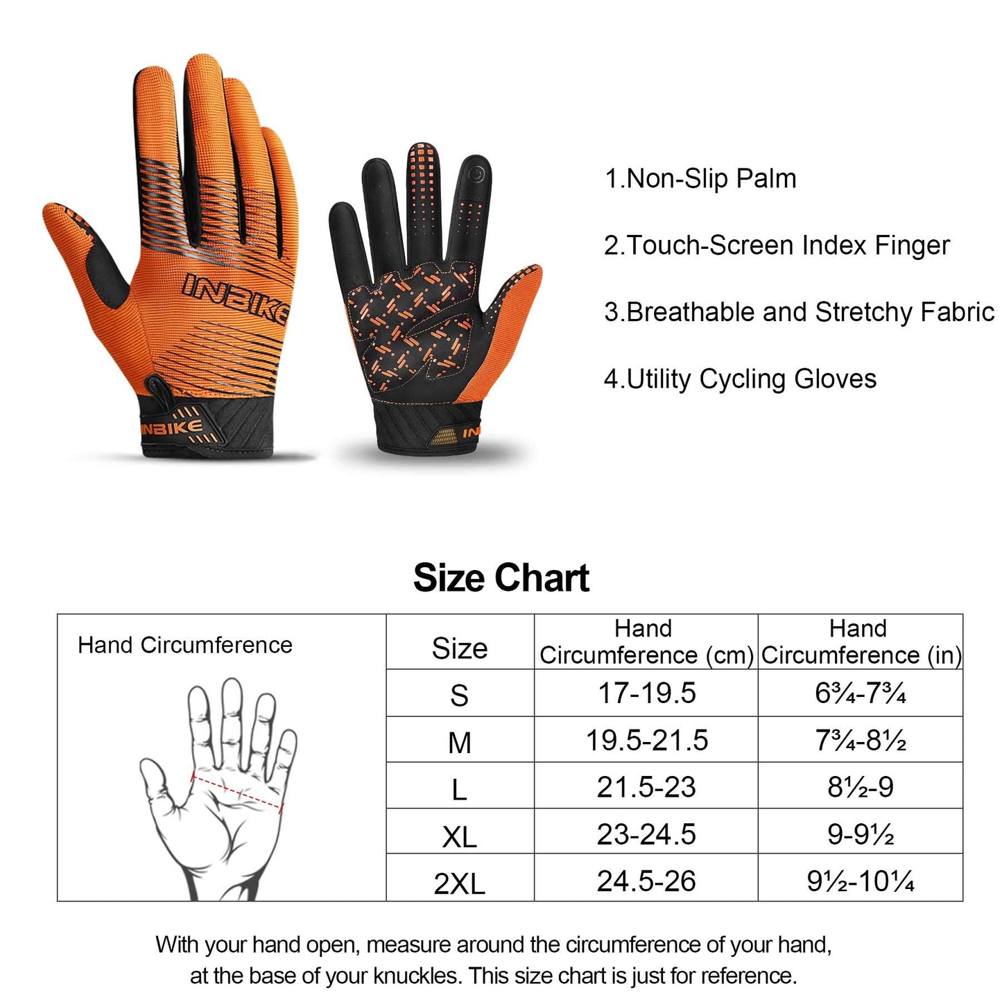 INBIKE Gants VTT Respirant et Extensible Gants Velo à Écran Tactile avec 5mm Paume Cousin pour Moto Randonnée VTT Homme Femme Orange M(BC005)