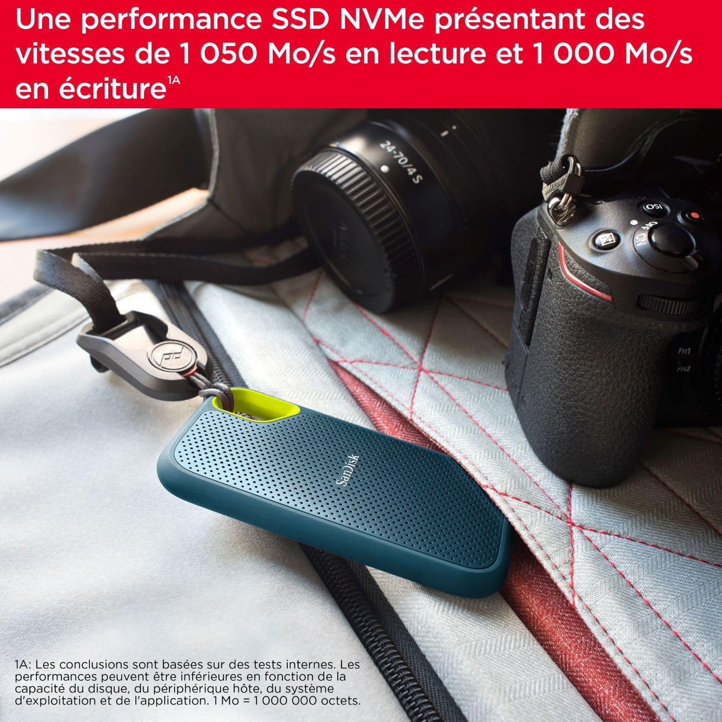 SanDisk Extreme Disque SSD Externe 2 To , Portable SSD, jusqu'à 1050 Mo/s en lecture, 1000 Mo/s en écriture, USB-C, Résistance à la poussière et à l'eau classée IP65, NVMe SSD, Monterey