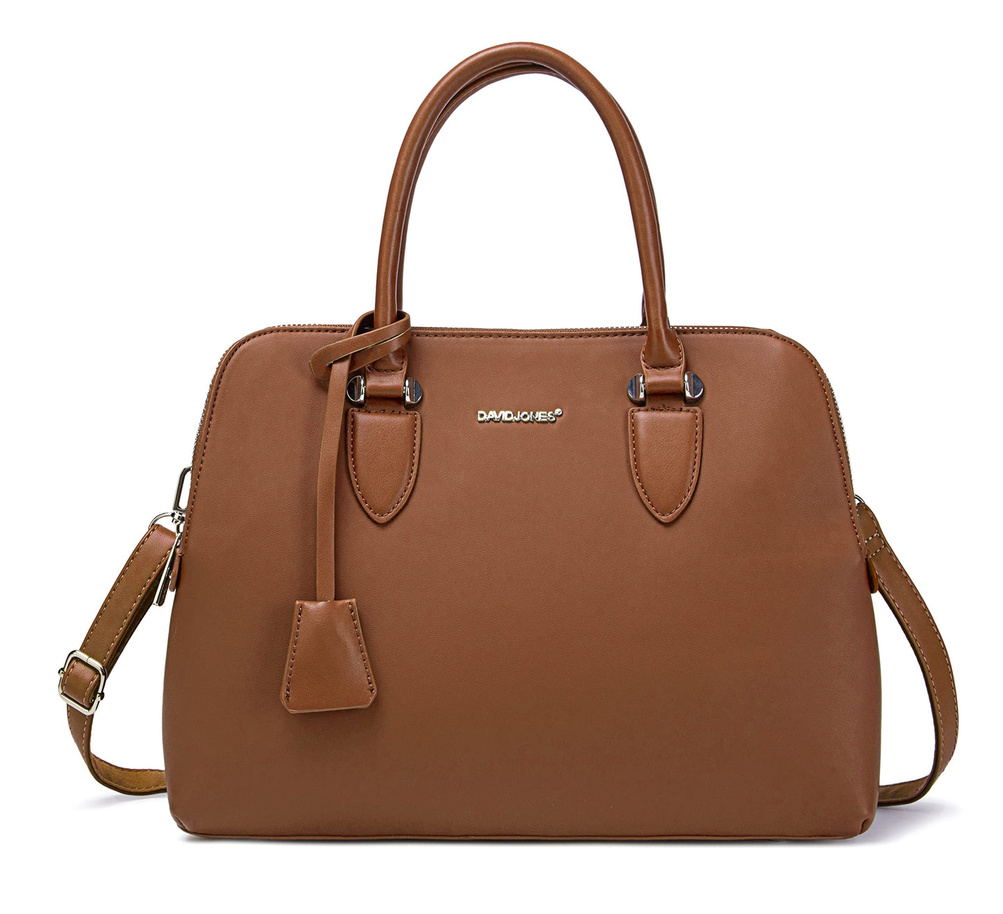 David Jones - Sac à Main Femme Bugatti - Cuir PU Porté Epaule Bandoulière - Multi Poche Plusieurs Compartiments - Travail Elégant Classique Chic Dame - Marron Camel