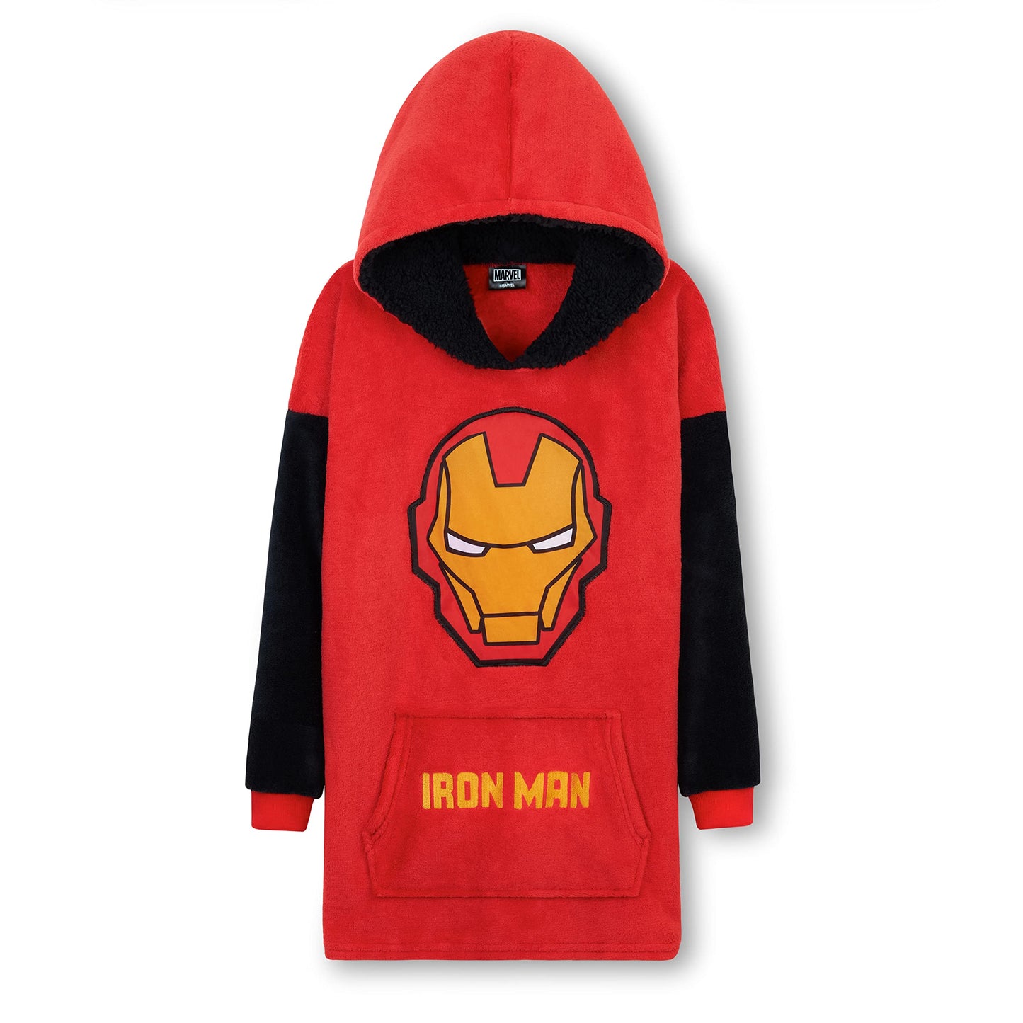 Marvel Spiderman Plaid Capuche Enfant Ado Couverture Polaire Portable Avengers Hulk Captain America Thor Hoodie Oversize Cadeau Garçon (Rouge Iron Man)