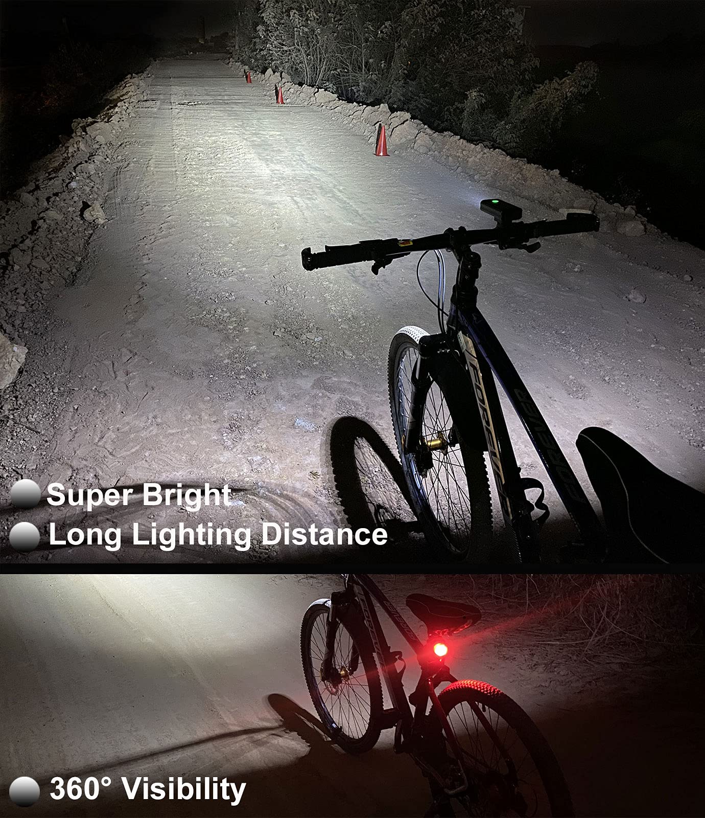 BIKIL Lumiere Velo 6400mah Lampe Velo Rechargeable USB C Eclairage Velo a LED Puissant 2400 Lumens Lumière Velo Avant et Arrière étanche Phare Velo pour VTT Course Cycliste …