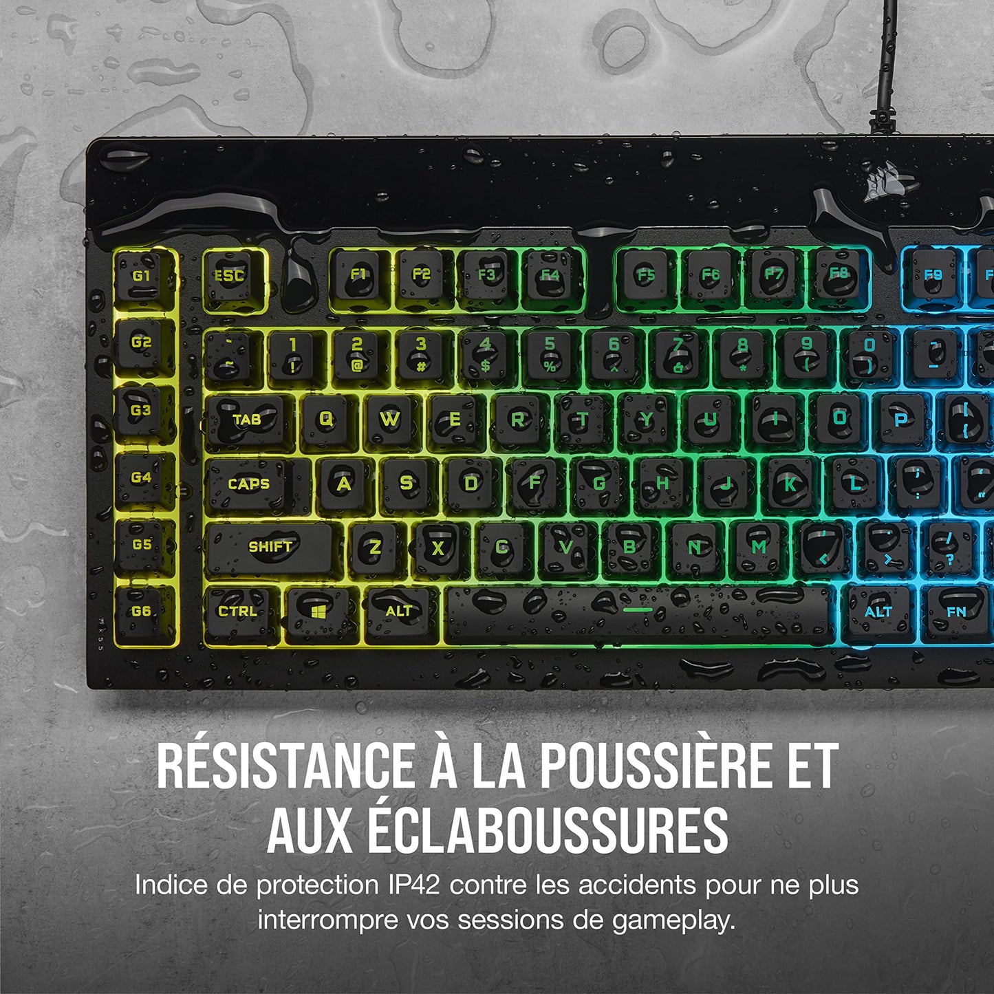 CORSAIR K55 RGB PRO Clavier de Jeu Filaire à Membrane – IP42 Résistant à la Poussière et Aux éclaboussures – 6 Touches Macro Intégration Elgato – Compatible iCUE – AZERTY FR – PC, Mac, Xbox – Noir