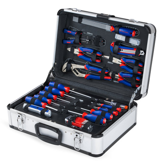 WORKPRO Caisse à Outils Complete Professionnelle avec Mallette en Aluminium, Boite à Outils Complete pour Réparation Dommestique ou de Travail 119 Pièces