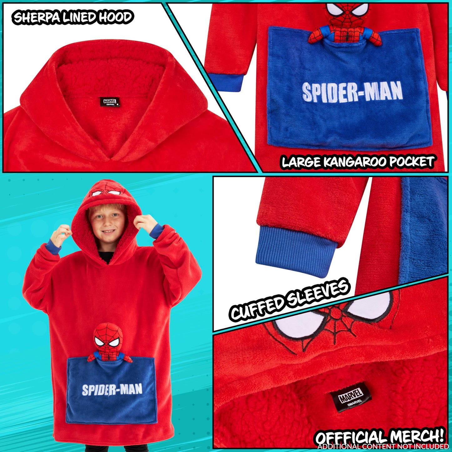 Marvel Spiderman Sweat à Capuche Couverture Polaire Enfant avec Demi-Peluche