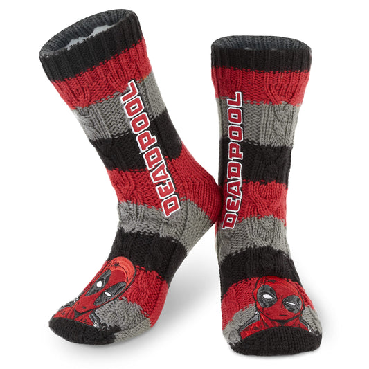 Marvel Chaussette Chausson Homme, Chaussettes Fantaisie en Polaire (Rouge/Gris)