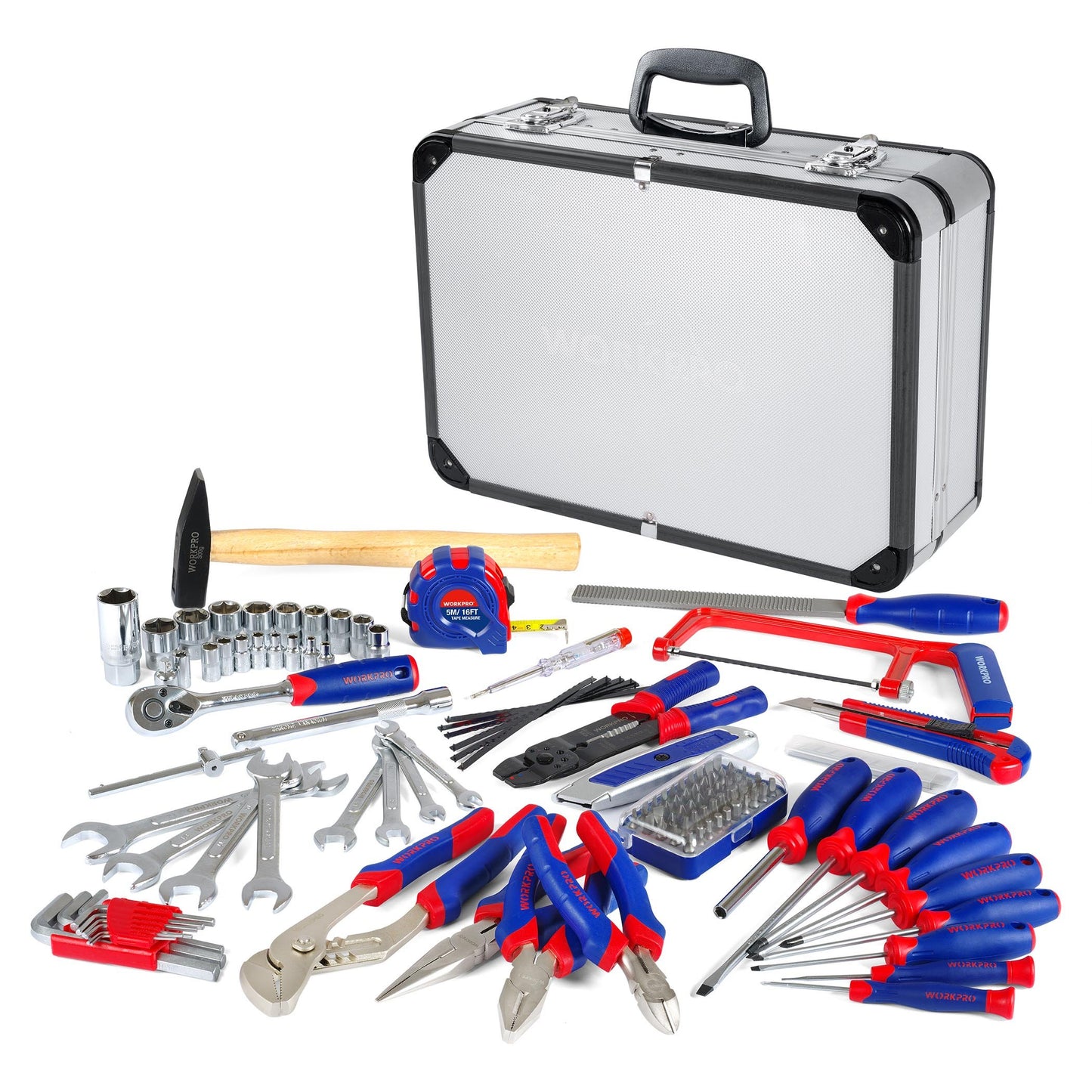 WORKPRO Caisse à Outils Complete Professionnelle avec Mallette en Aluminium, Boite à Outils Complete pour Réparation Dommestique ou de Travail 119 Pièces