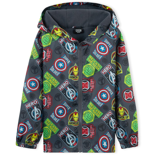 Marvel Impermeable Enfant Garcon, Veste de Pluie Enfant Doublure en Polaire, Vêtement de Pluie Enfant Ado 4-14 Ans Spiderman Avengers (Gris Avengers, 7-8 Ans)