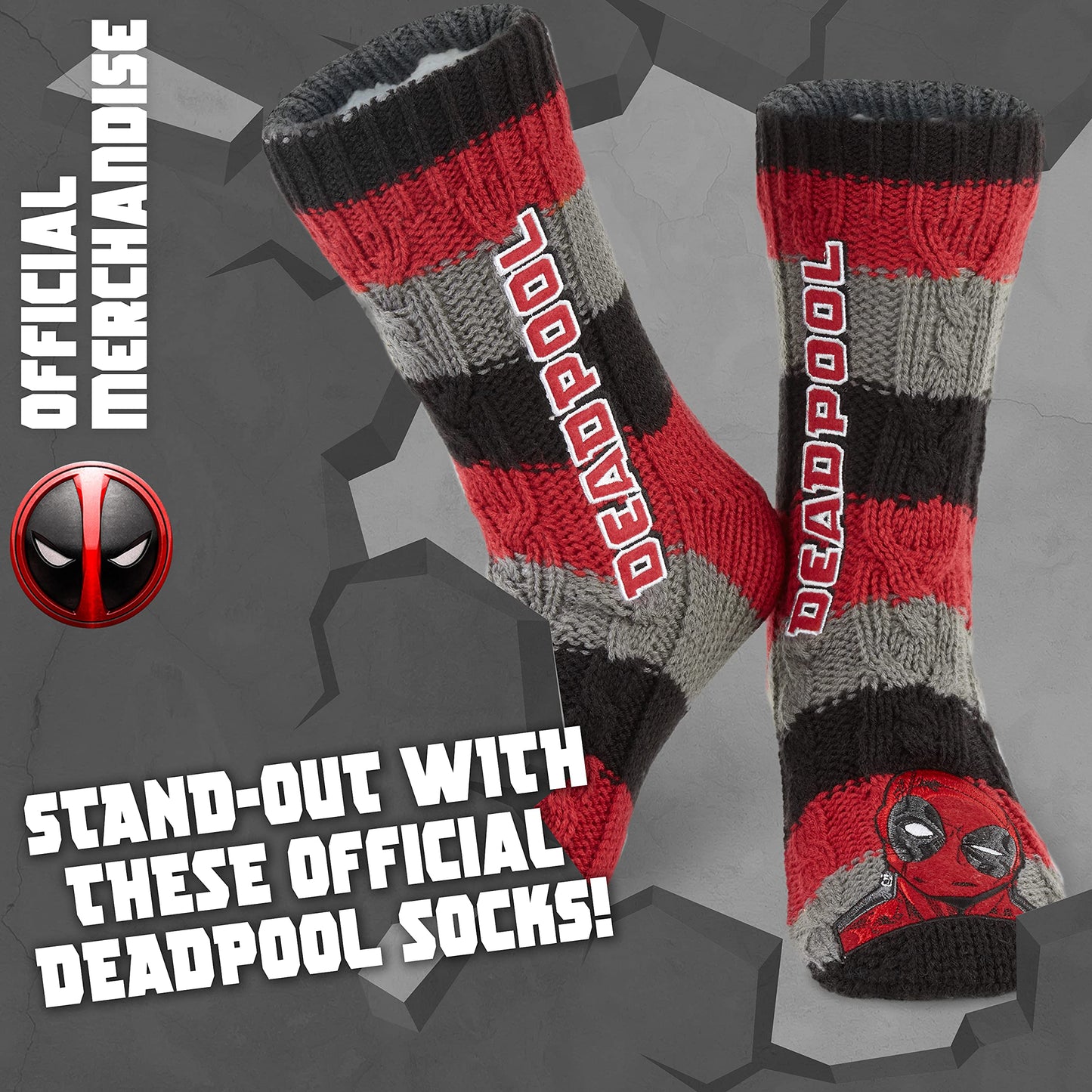 Marvel Chaussette Chausson Homme, Chaussettes Fantaisie en Polaire (Rouge/Gris)