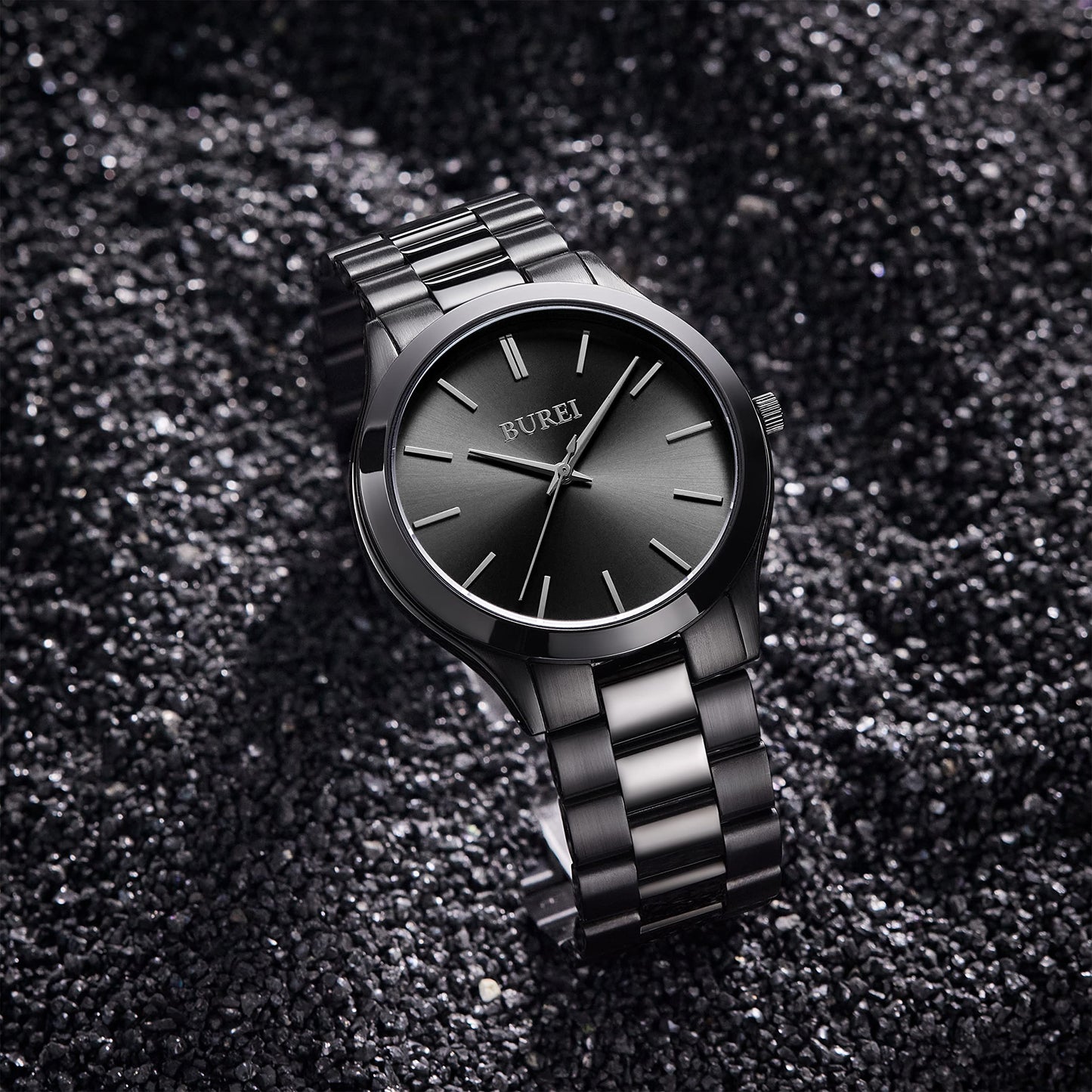 BUREI Montres à Quartz pour Hommes d'affaires minimalistes en Acier Inoxydable étanche à l'eau pour Homme