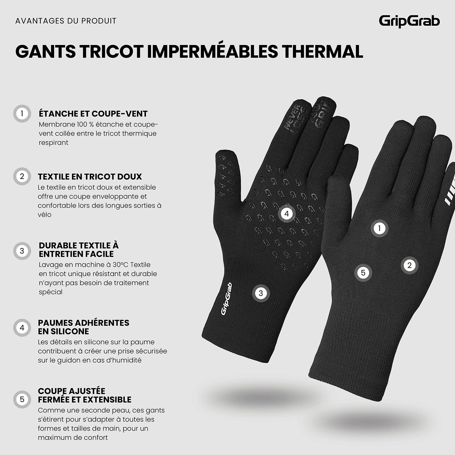 GripGrab Gants de Vélo Imperméables en Mailles Gants de Cyclisme Étanches Antidérapants Coupe-Vent Thermiques Protection Contre la Pluie